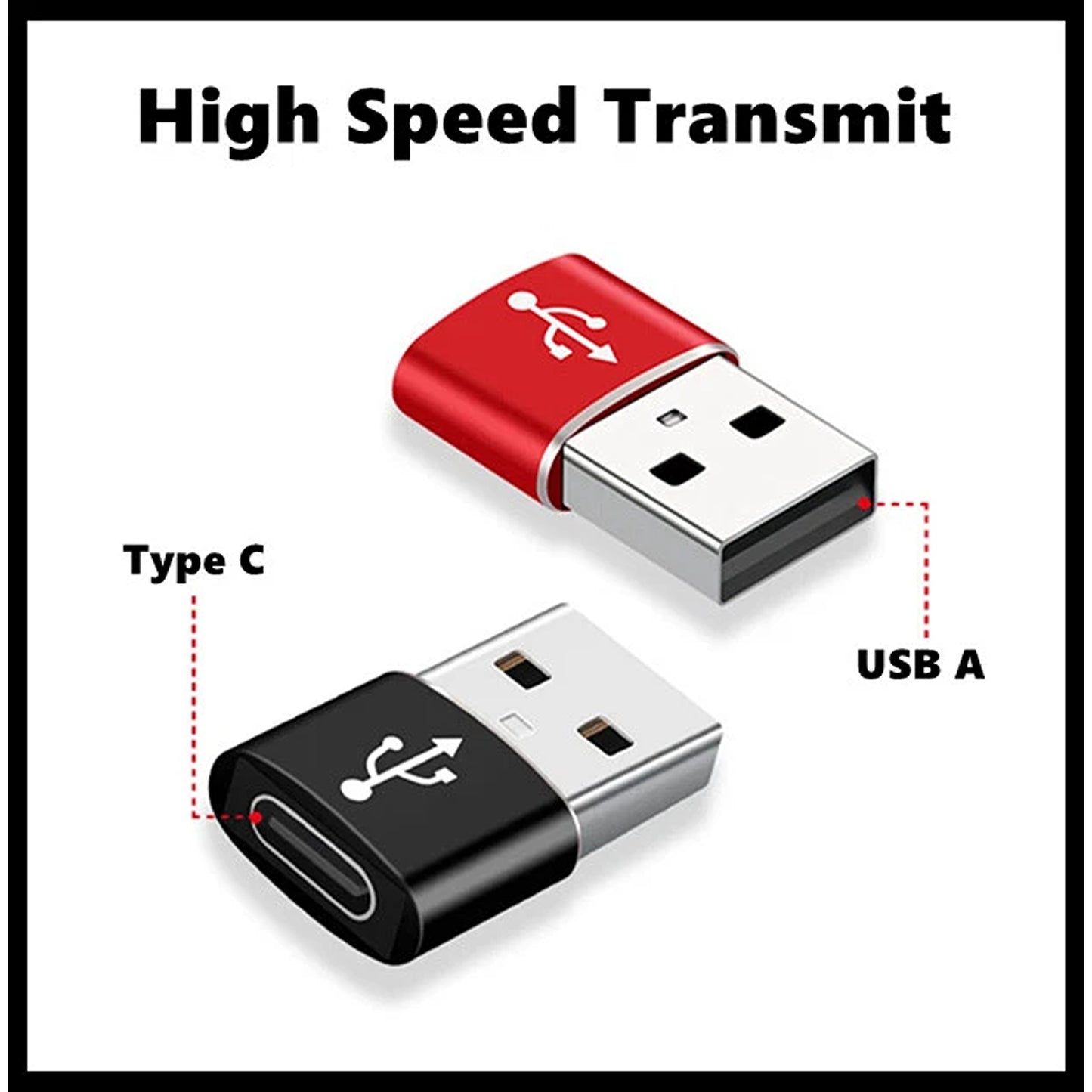 Red USB Type A Male to USB C Female Charging Port Adapter Converter