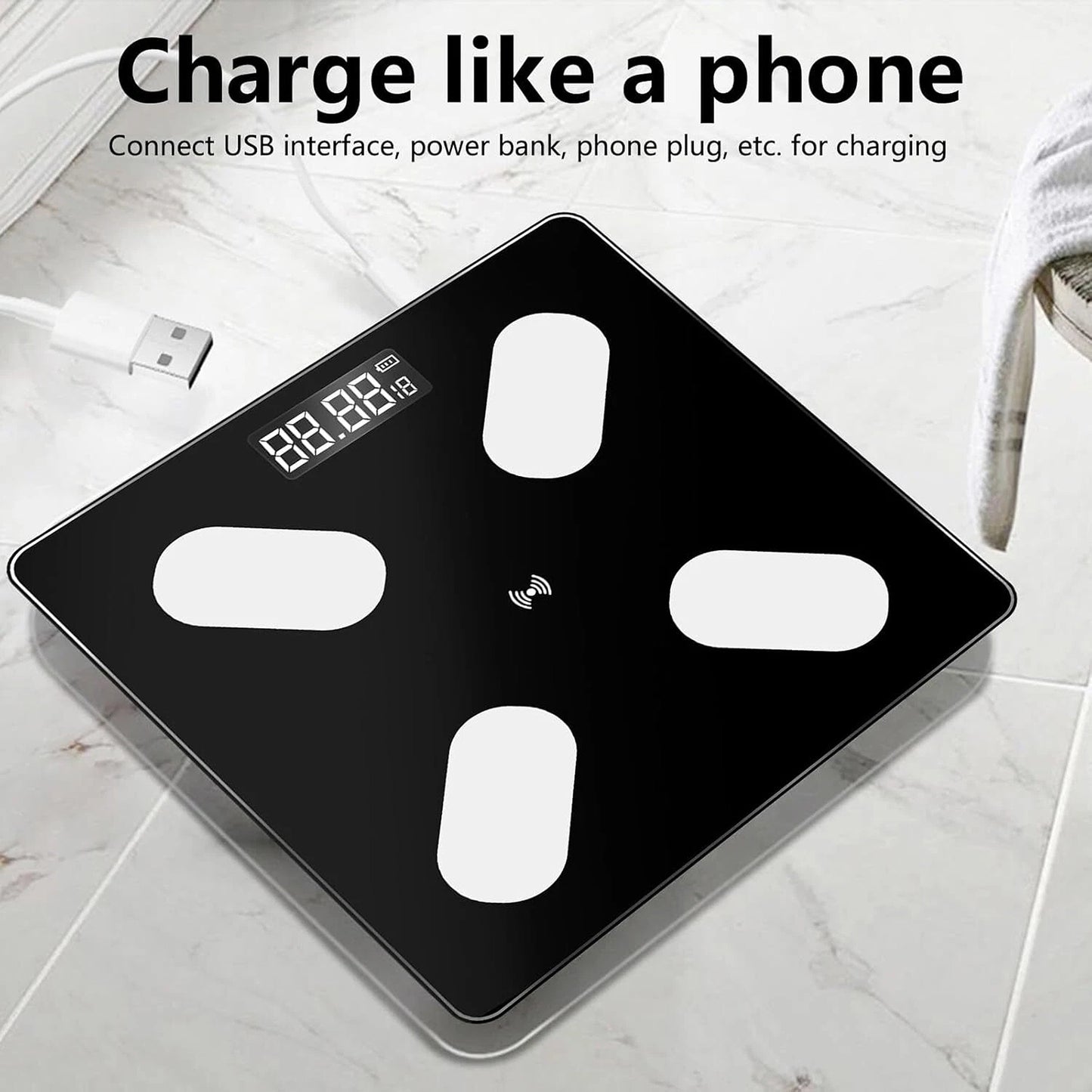 Bluetooth Smart Body Fat Scale with USB Charging and 180kg Capacity