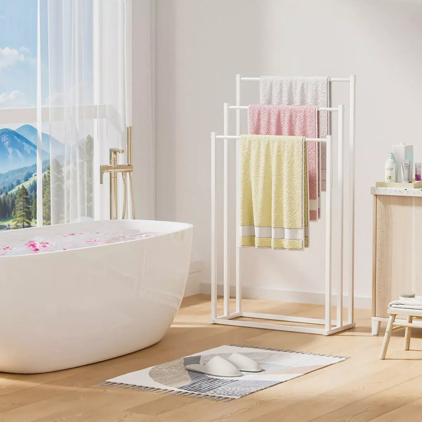 3 Tier Freestanding Metal Towel Rack with Drying Bars