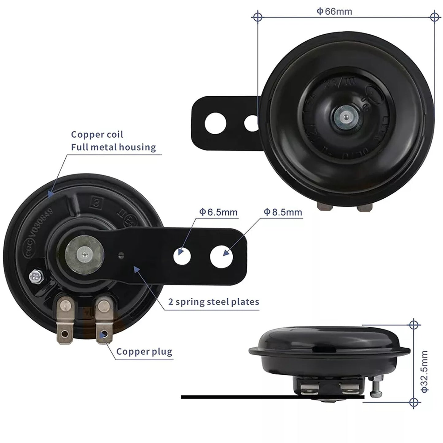 Universal 12V Waterproof Horn Loud 105dB for Motorcycle and Car