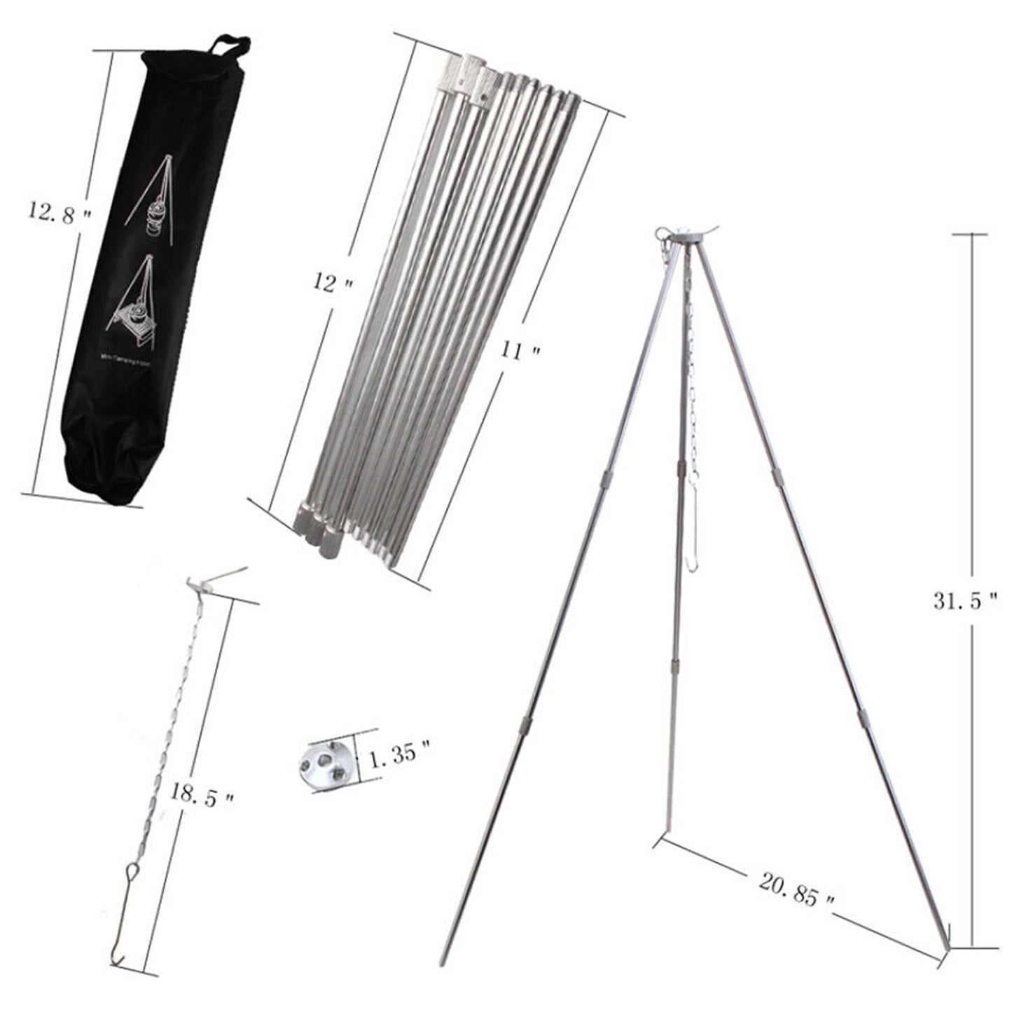 Cast Iron Campfire Cooking Tripod Outdoor Camping Pot Grill