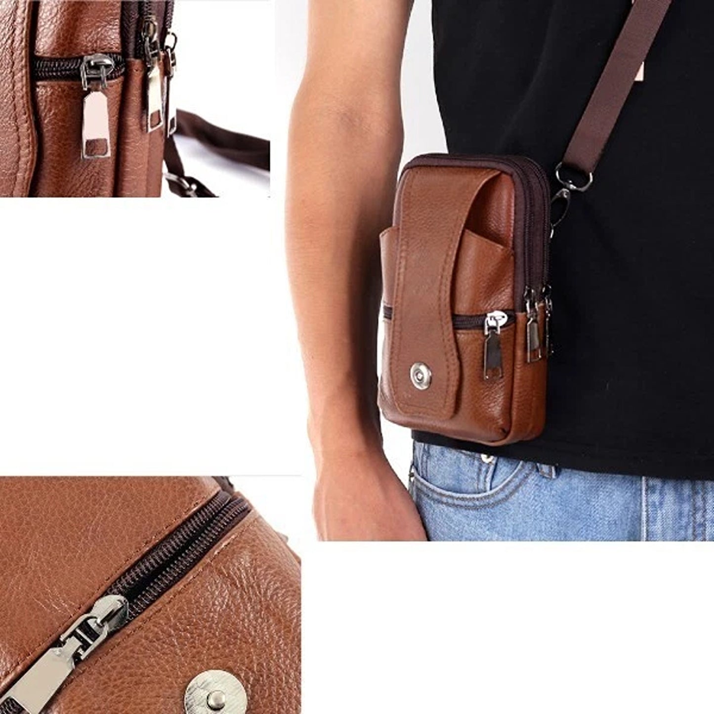 Deep Coffee Leather Mobile Phone Holster Belt Pouch for Men