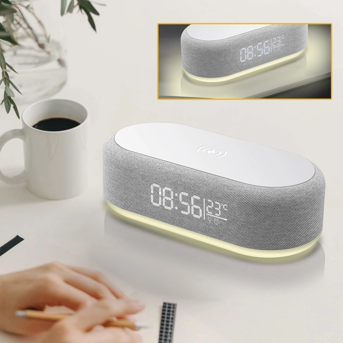 Wireless Charger Dock with Alarm Clock and Thermometer for iPhone 16 15 Samsung S25
