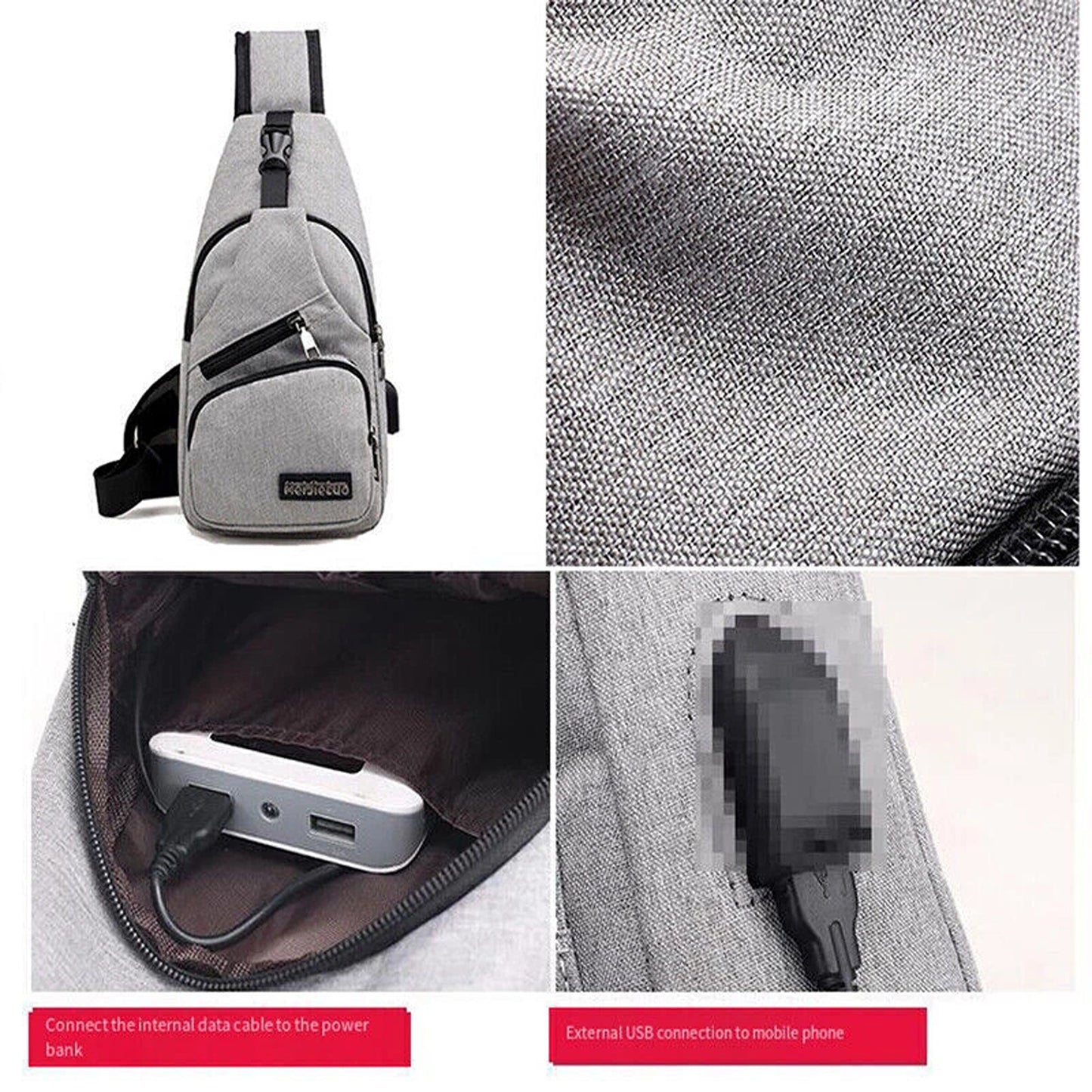 Grey Mens Crossbody Satchel Bag Lightweight Travel Chest Pack