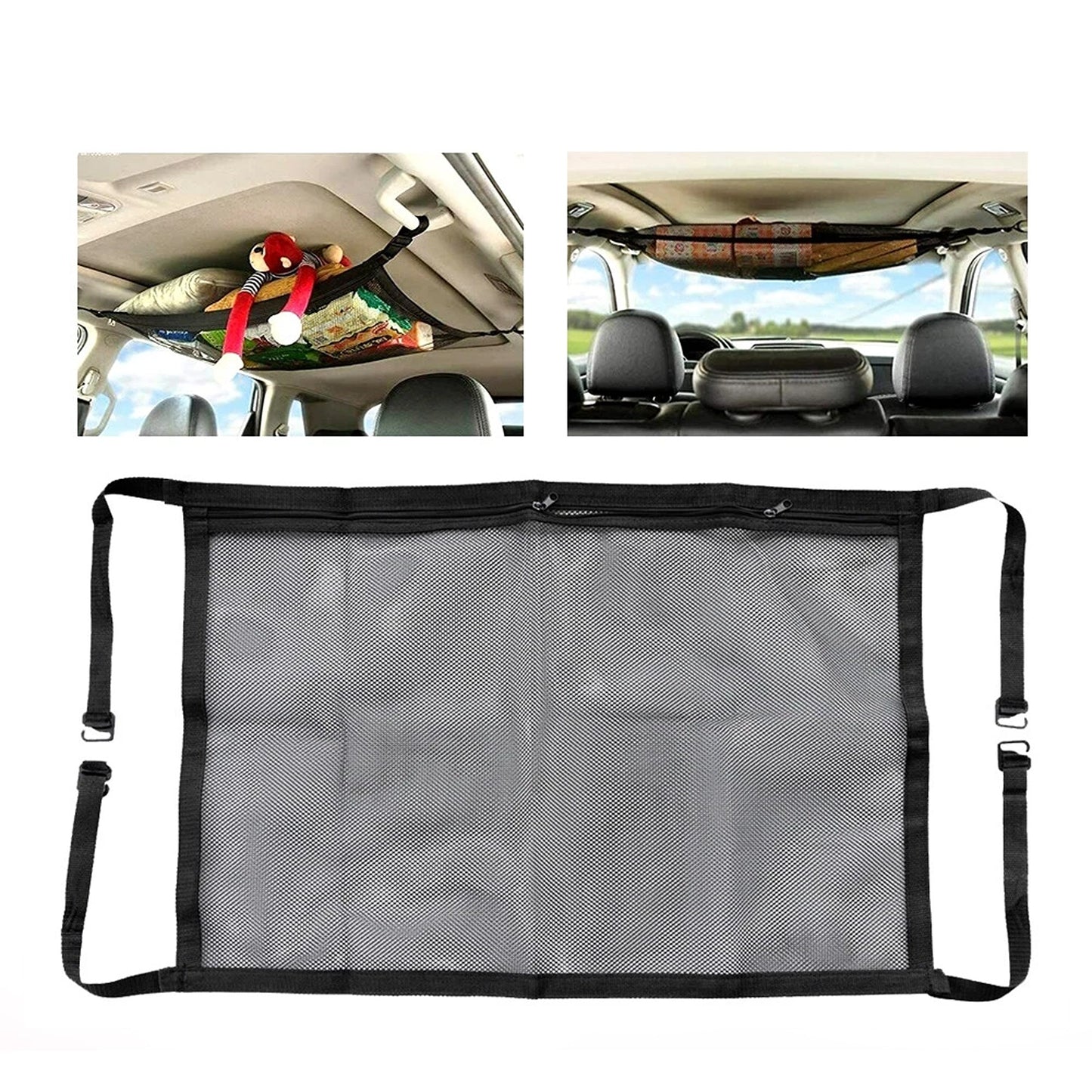 Car Roof Storage Net Zipper Bag Interior Travel Pocket