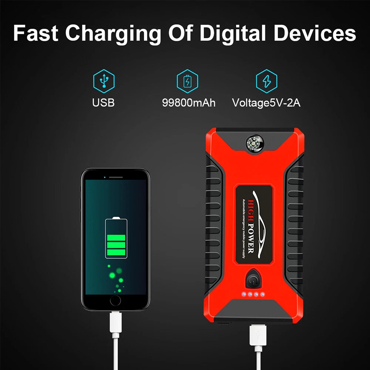 Portable Car Jump Starter 12V Battery Booster Power Bank
