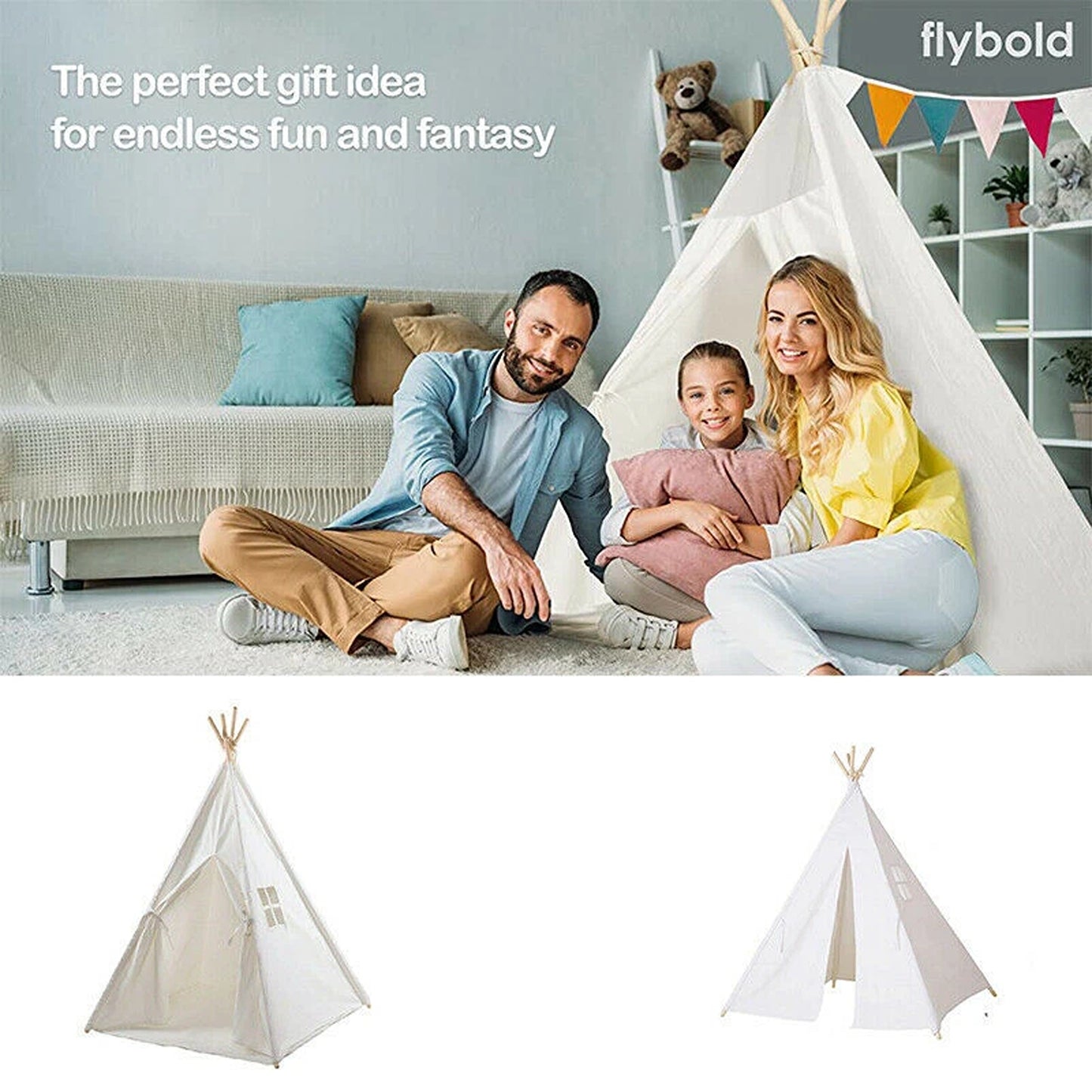 Large Cotton Canvas Teepee Tent Playhouse for Children Boys and Girls