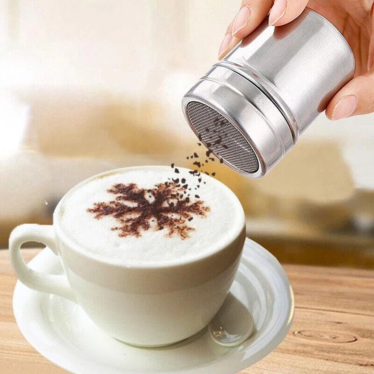 Stainless Steel Chocolate Powder Shaker for Coffee and Desserts