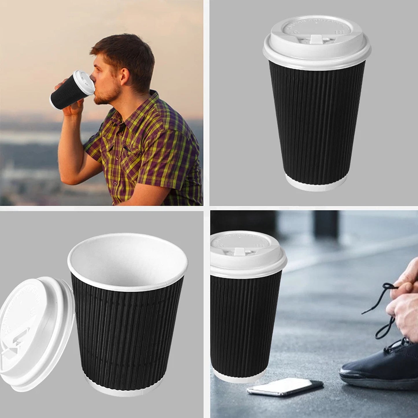 Triple Wall Coffee Cups Disposable Paper 8oz 12oz 16oz for Takeaway 50 Packs