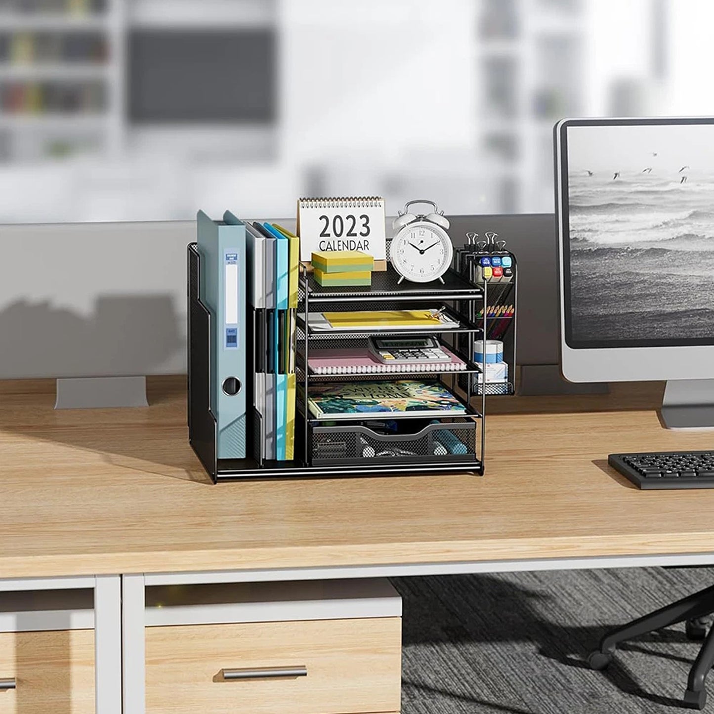 Desktop Document Organizer File Holder Paper Storage Rack Home Office Tray