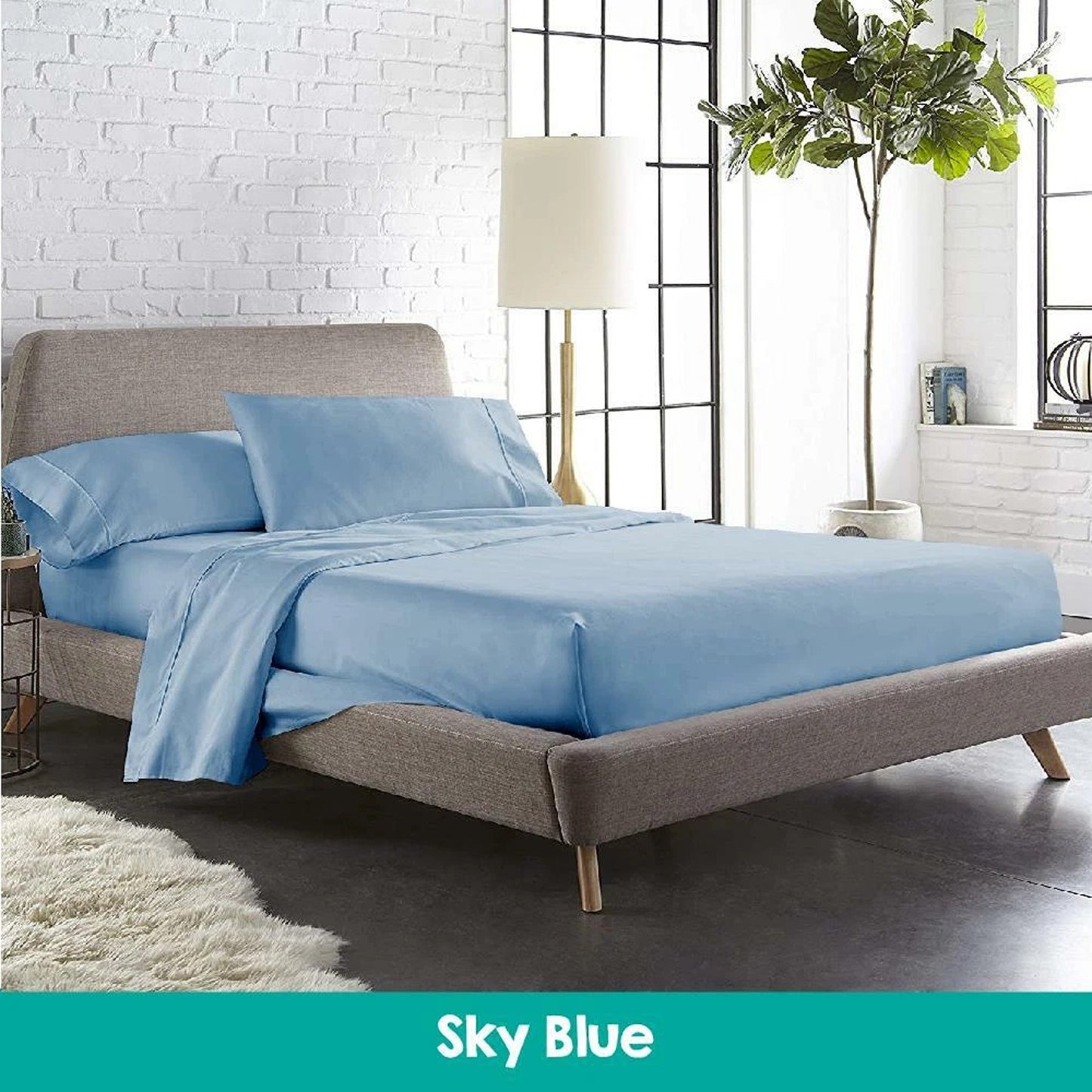 Soft 1000TC Cotton Sheet and Pillowcase Set for Single to King Beds - Sky