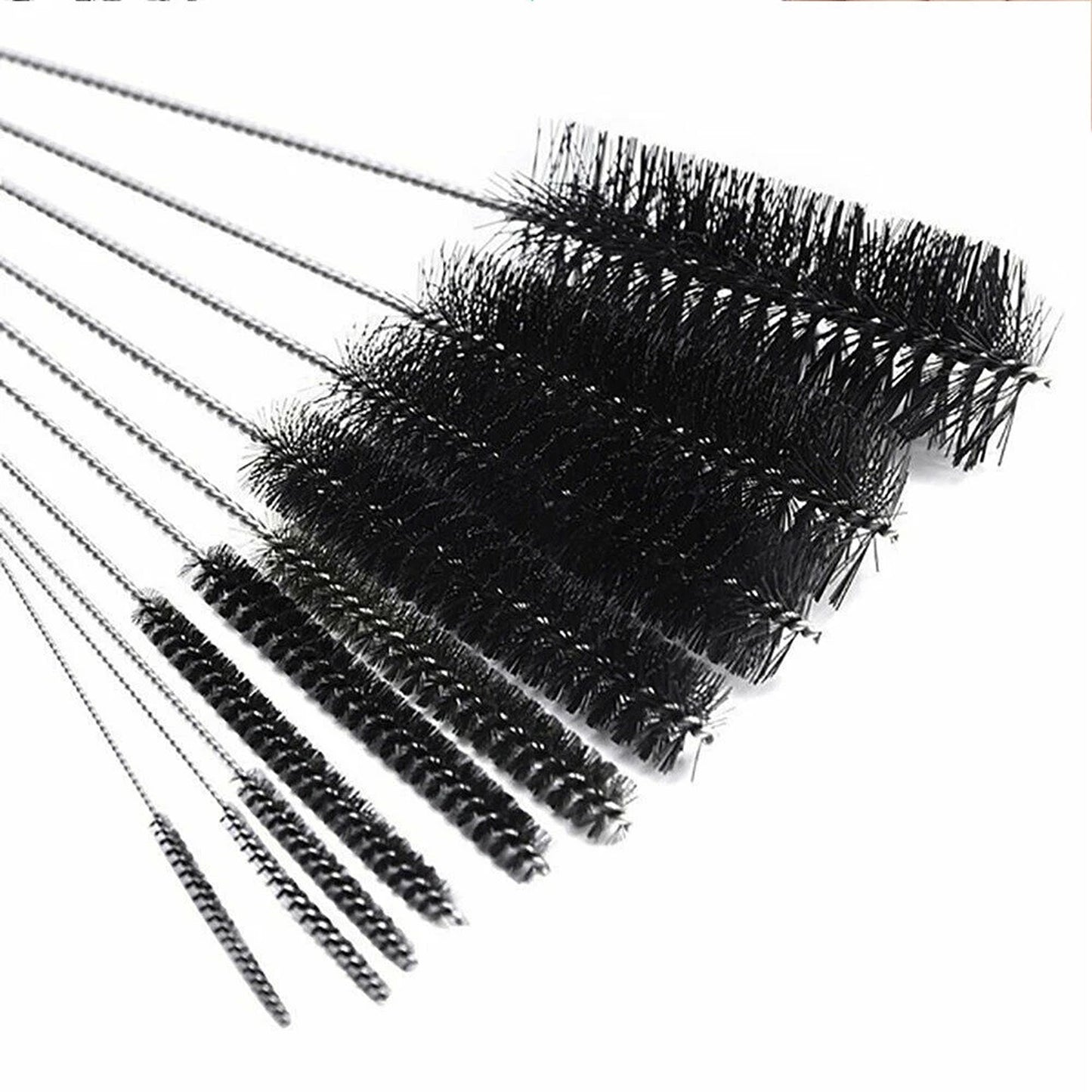 10 Piece Black Nylon Bottle Straw Tube and Pipe Cleaning Brush Set