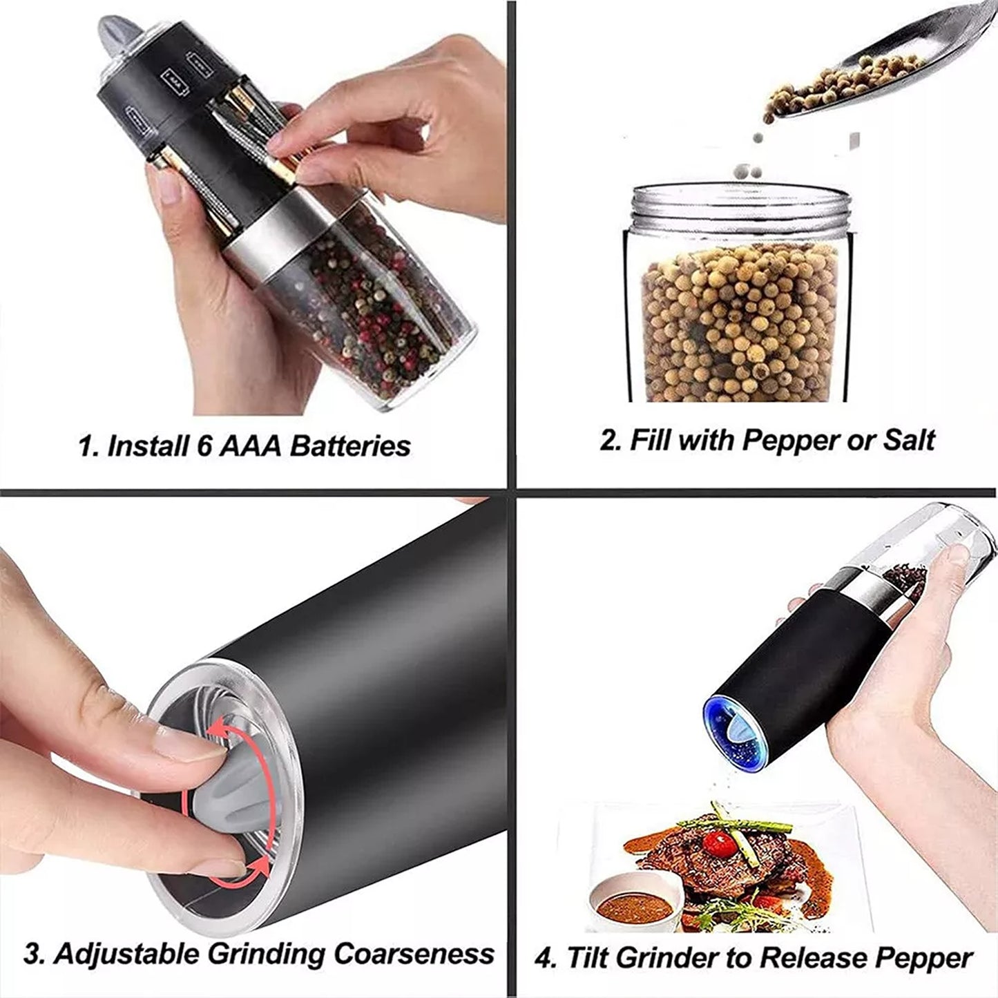 Gravity Electric Salt and Pepper Grinder Set 2 Pack