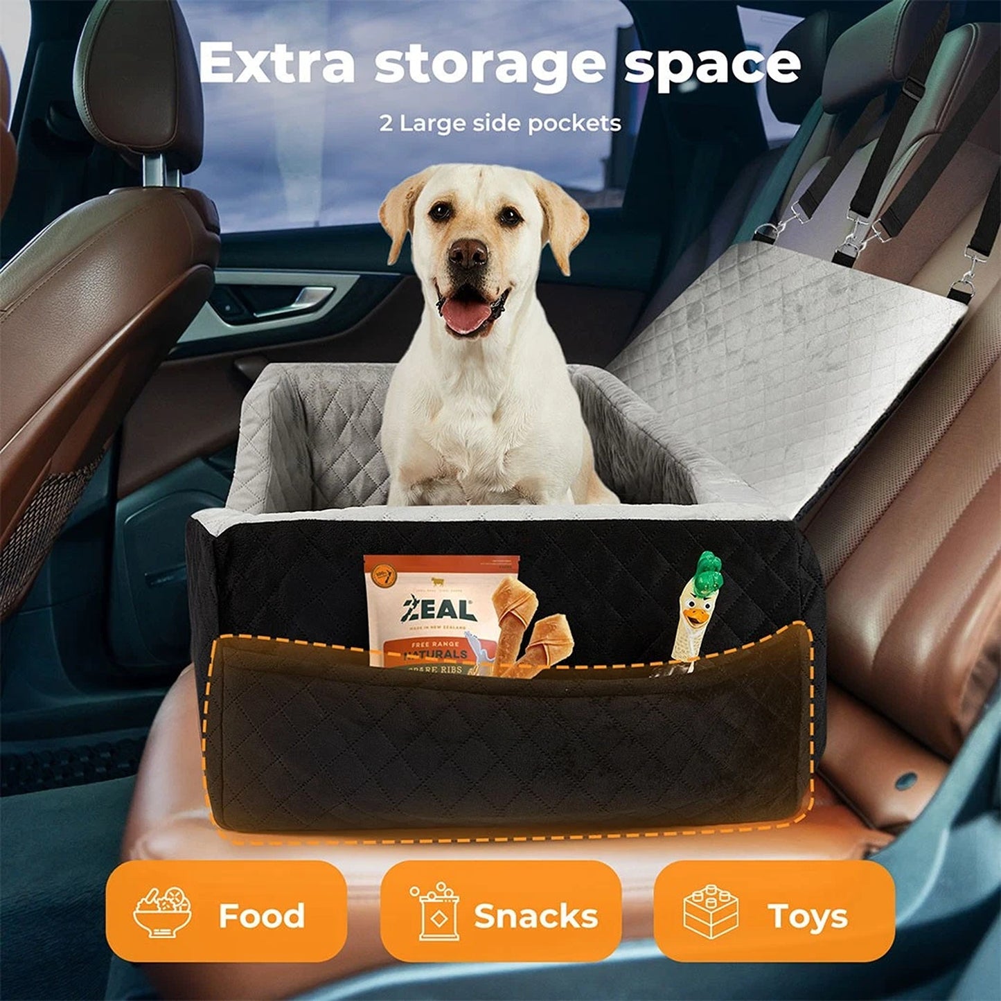 Dog Car Booster Seat Belt Safety Pet Travel Bed Washable Basket