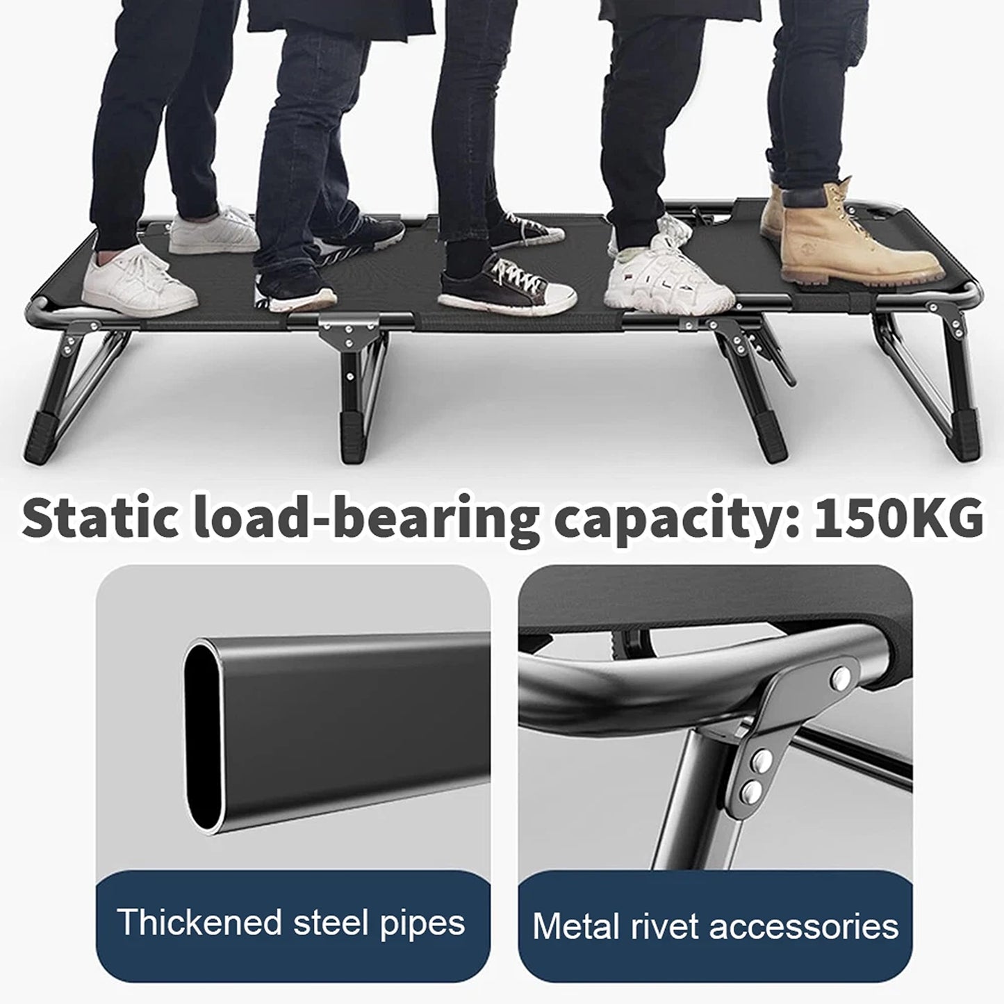 Portable Folding Camping Bed with Mattress 200kg Capacity 4 Position