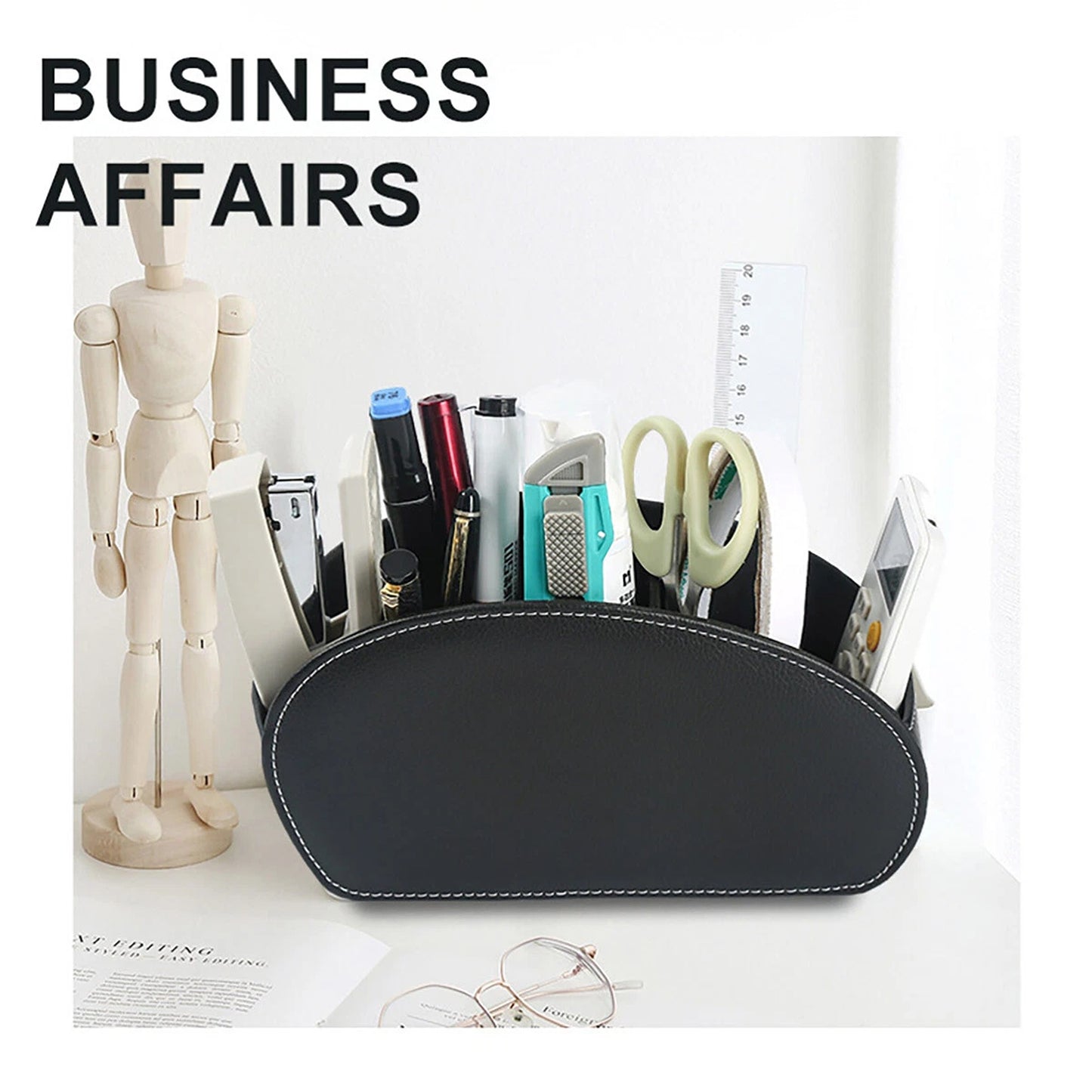 PU Leather Desktop Organizer with Remote Control Holder