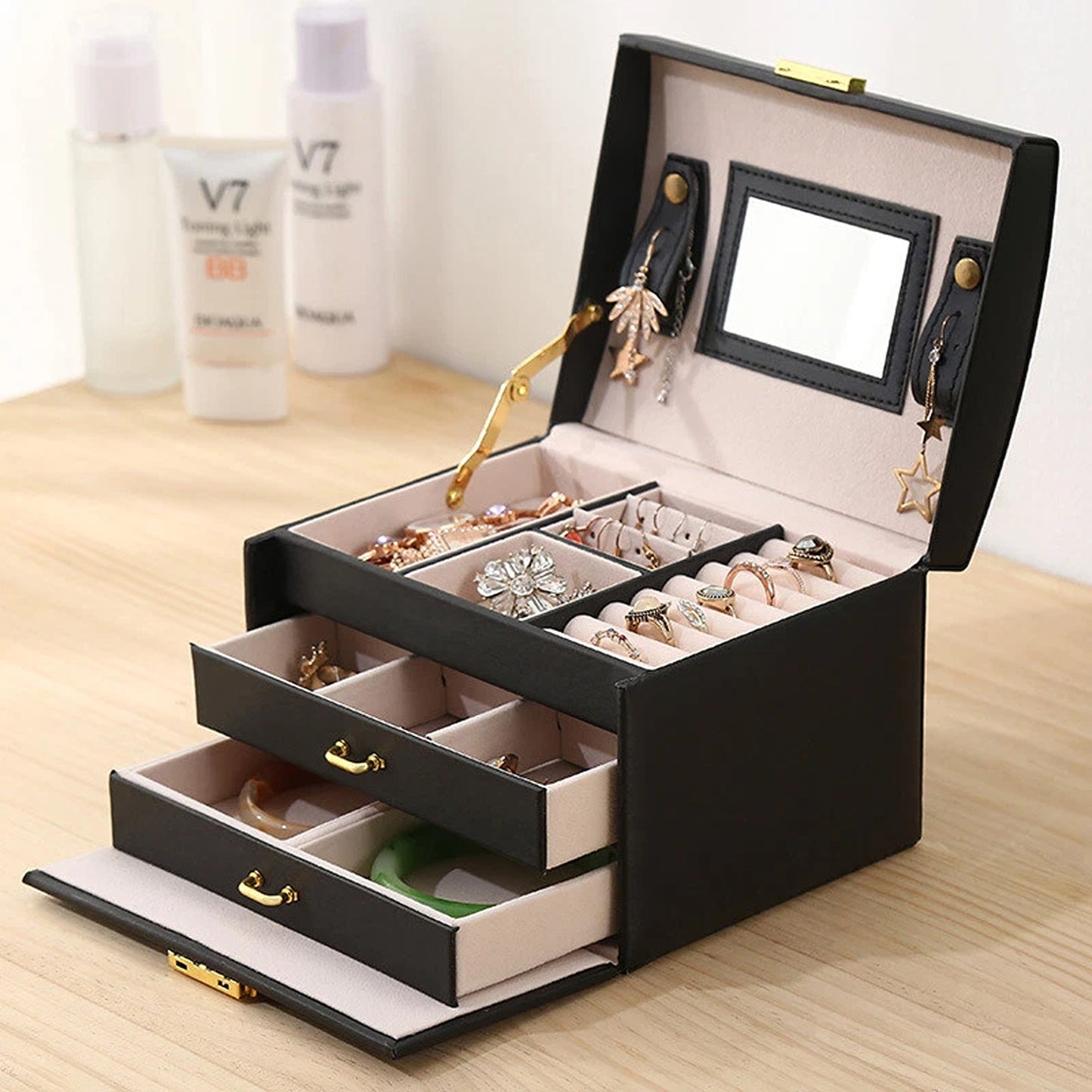 Jewelry Storage Case with Holder for Earrings and Rings