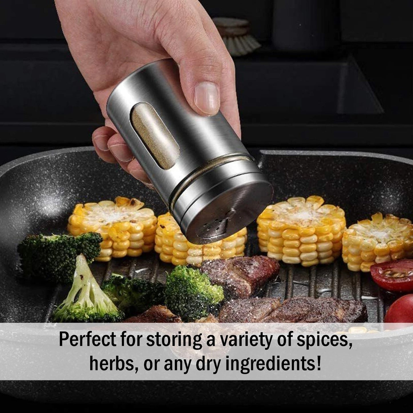 Mini Stainless Steel Spice Shaker and Storage Jar Set 2pcs