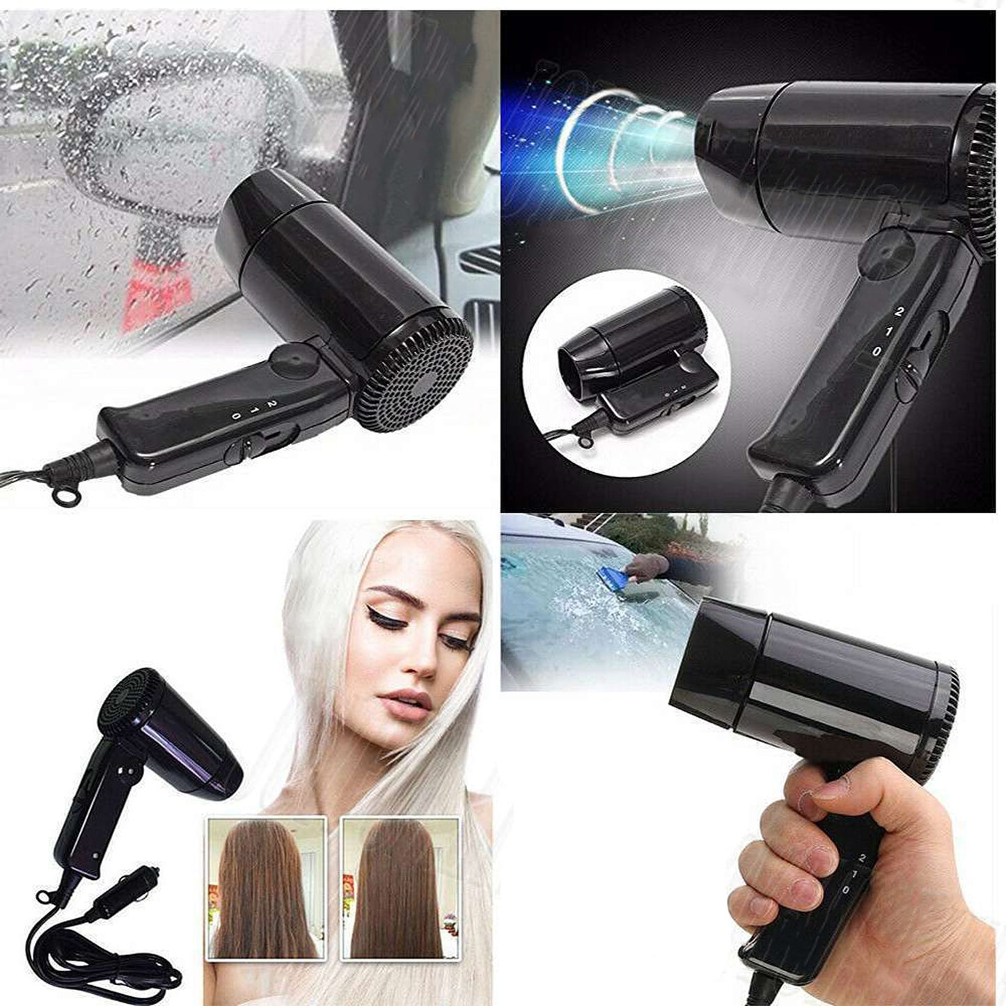 Portable Hairdryer Dry Glass Defroster Car Camping Travel