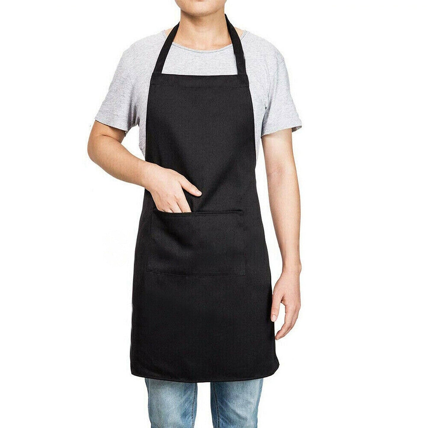 Kitchen Cooking Plain Apron Bib Washable - Black