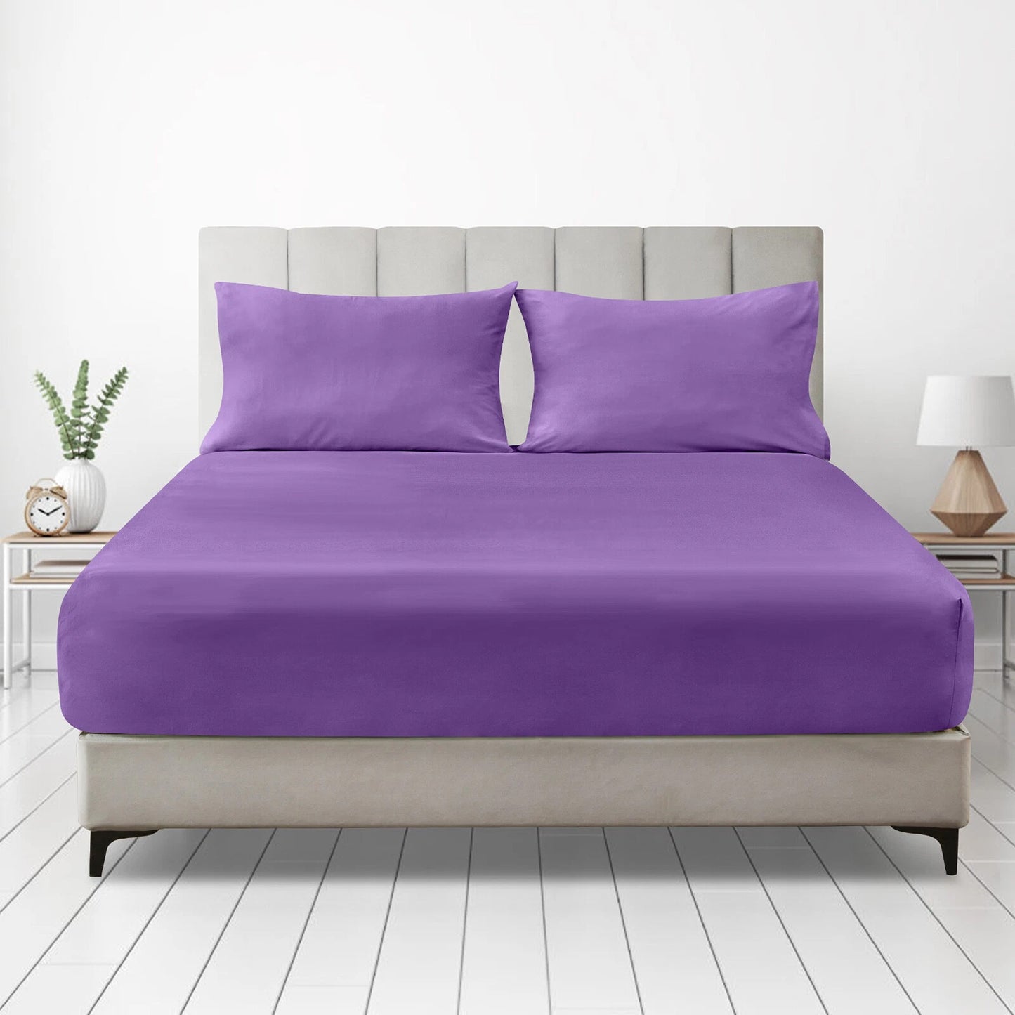 Hotel 2200TC Ultra Soft Fitted Sheet Set with Pillowcases No Flat Sheet - Purple