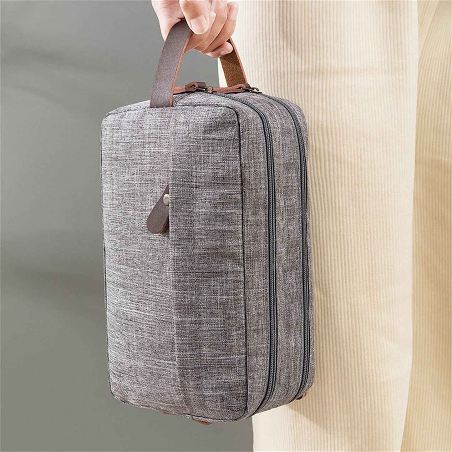 Grey Compact Toiletry Bag for Travel and Gym