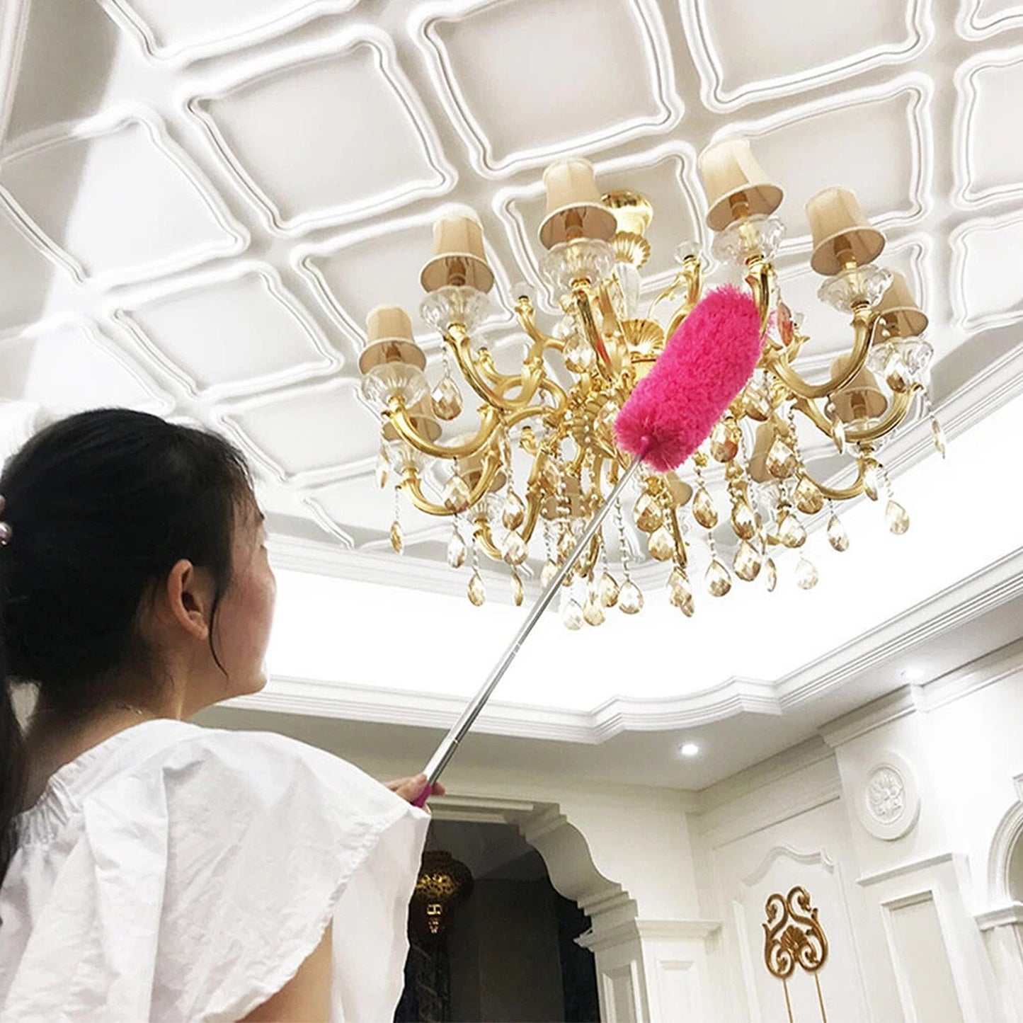Green Adjustable Microfiber Dust Brush Telescopic Duster For Home And Car