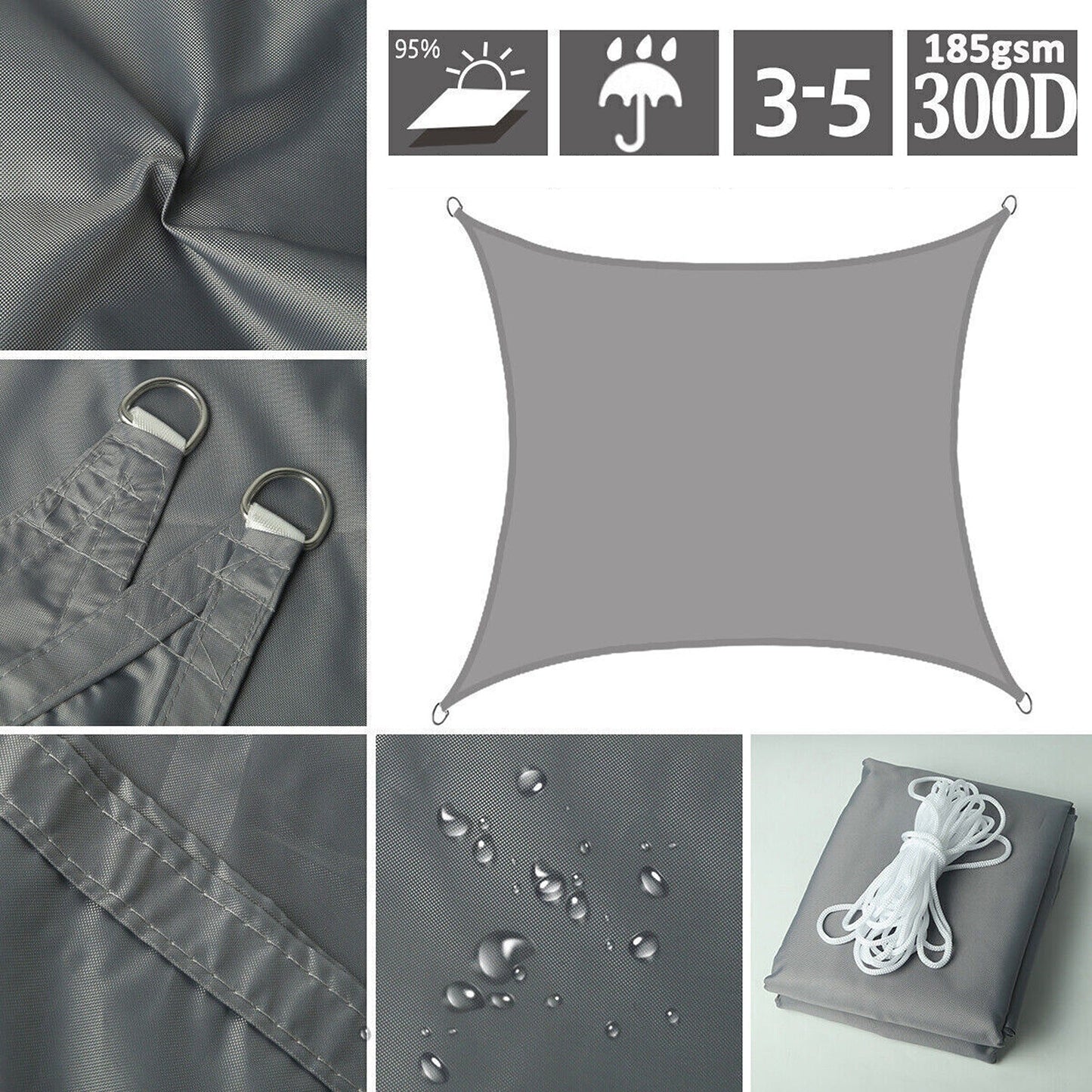Grey Heavy Duty Shade Sail Waterproof Canopy