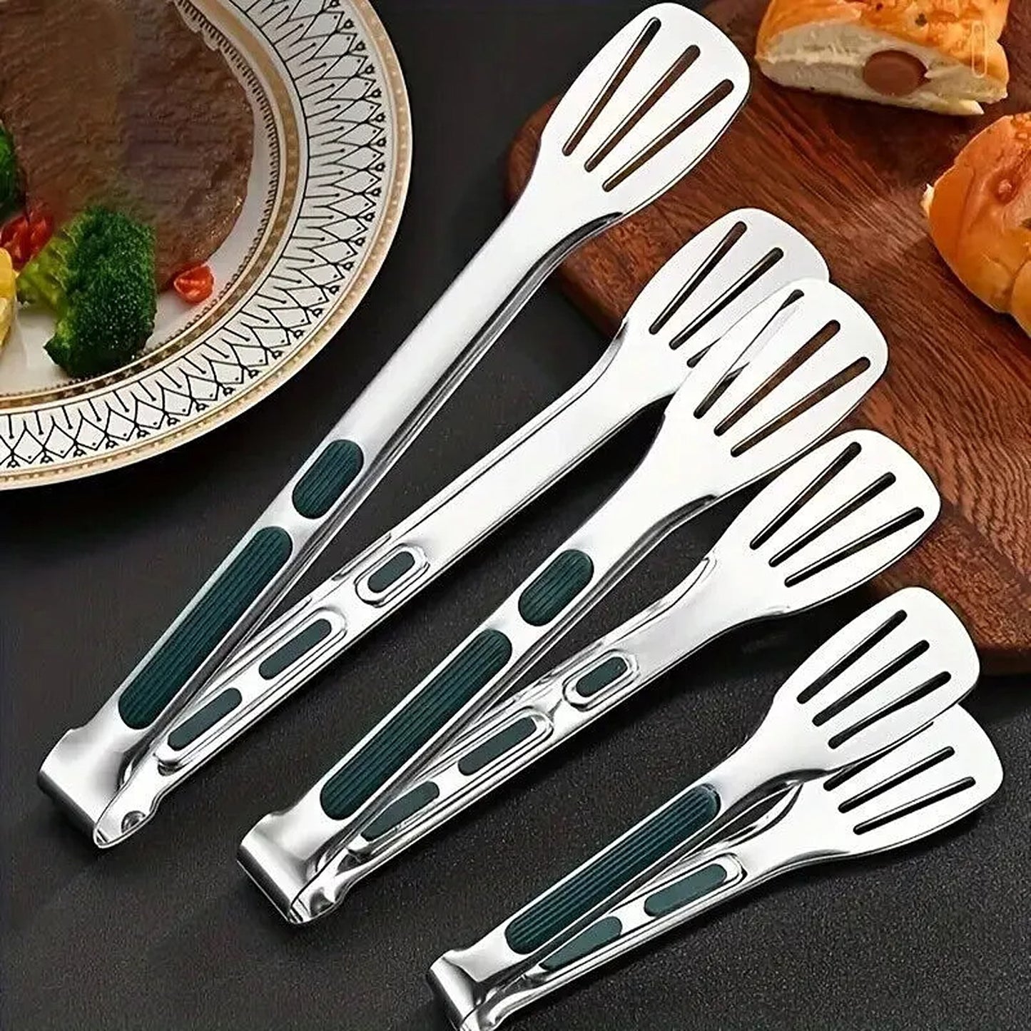 3 Piece Stainless Steel Food Tongs Grill Meat Bread Serving
