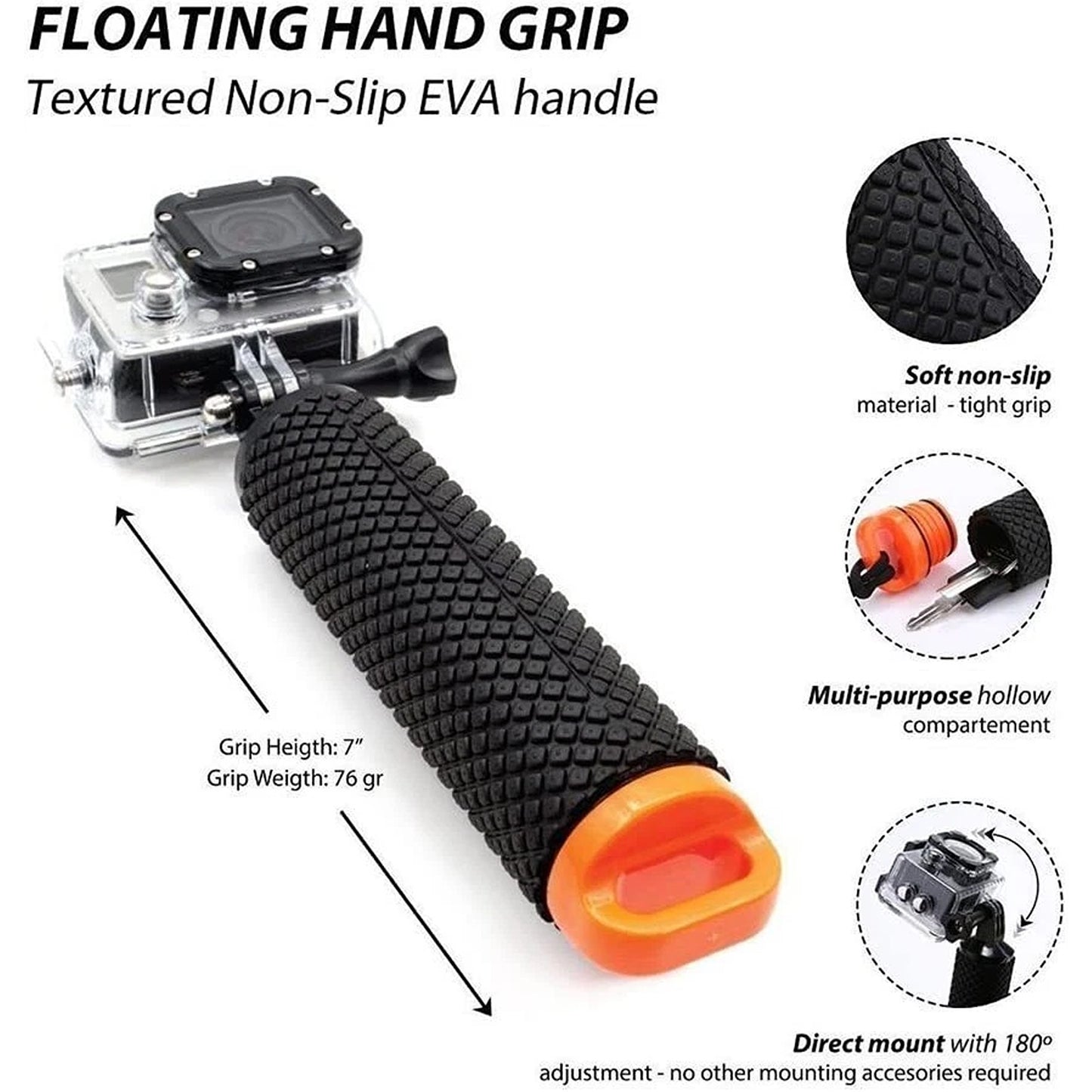 Floating Hand Grip for GoPro Hero and DJI OSMO Action Cameras