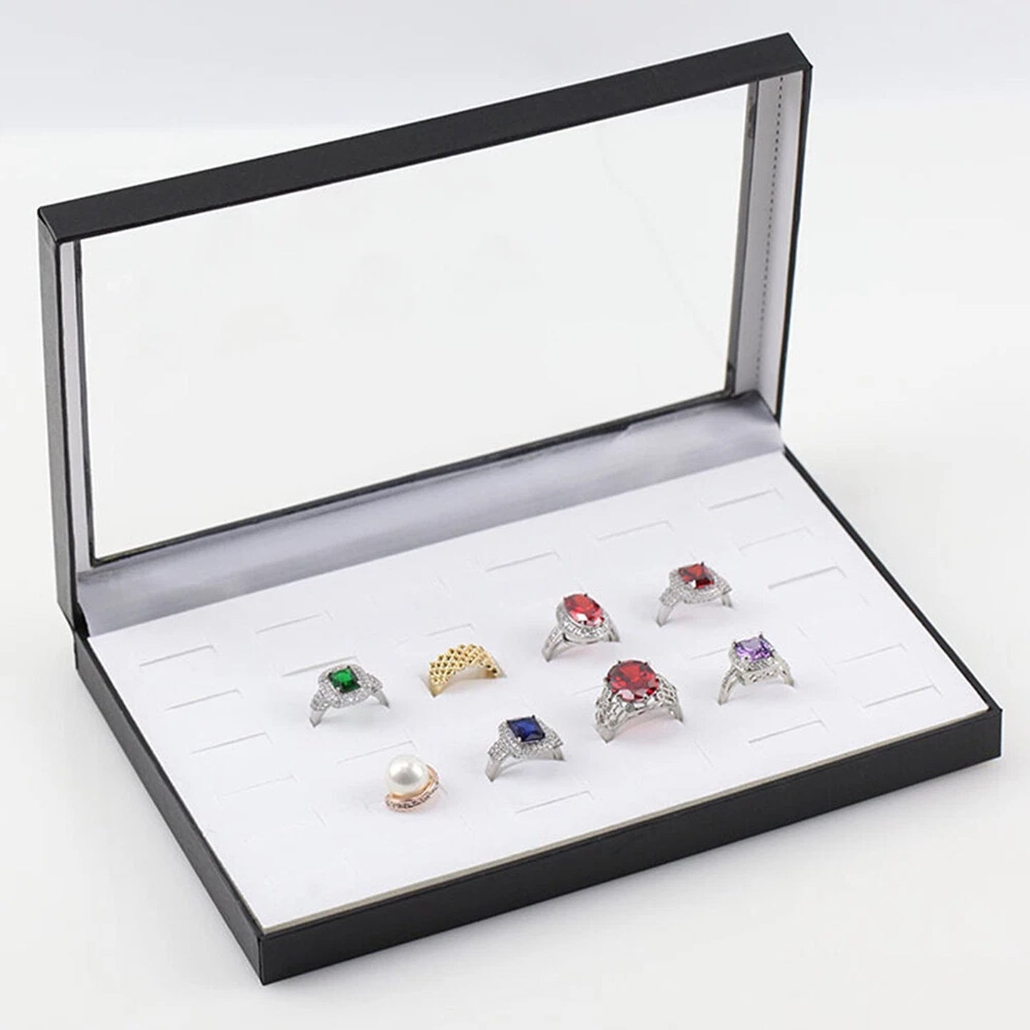 White 100 Slot Ring and Earring Storage Organizer Case