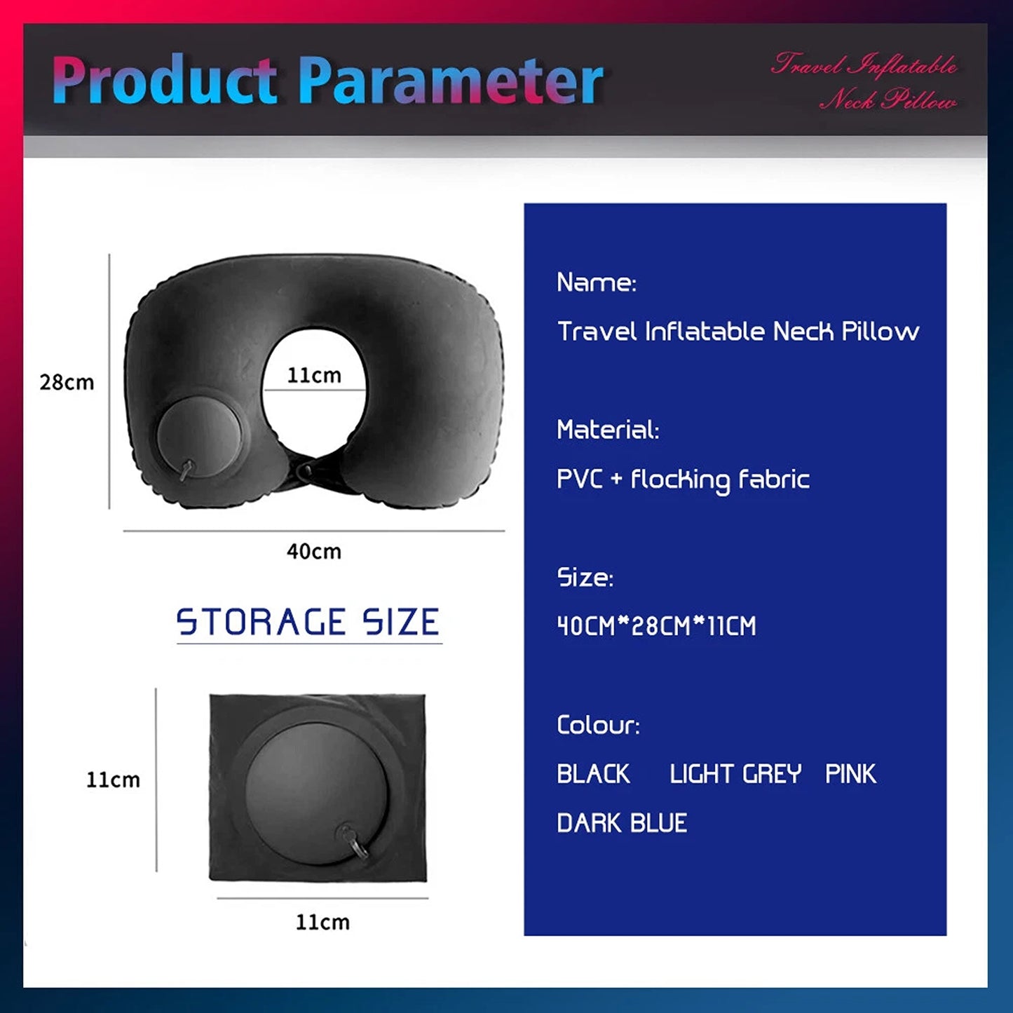 Portable Inflatable Travel Pillow U Shaped Neck and Head Cushion