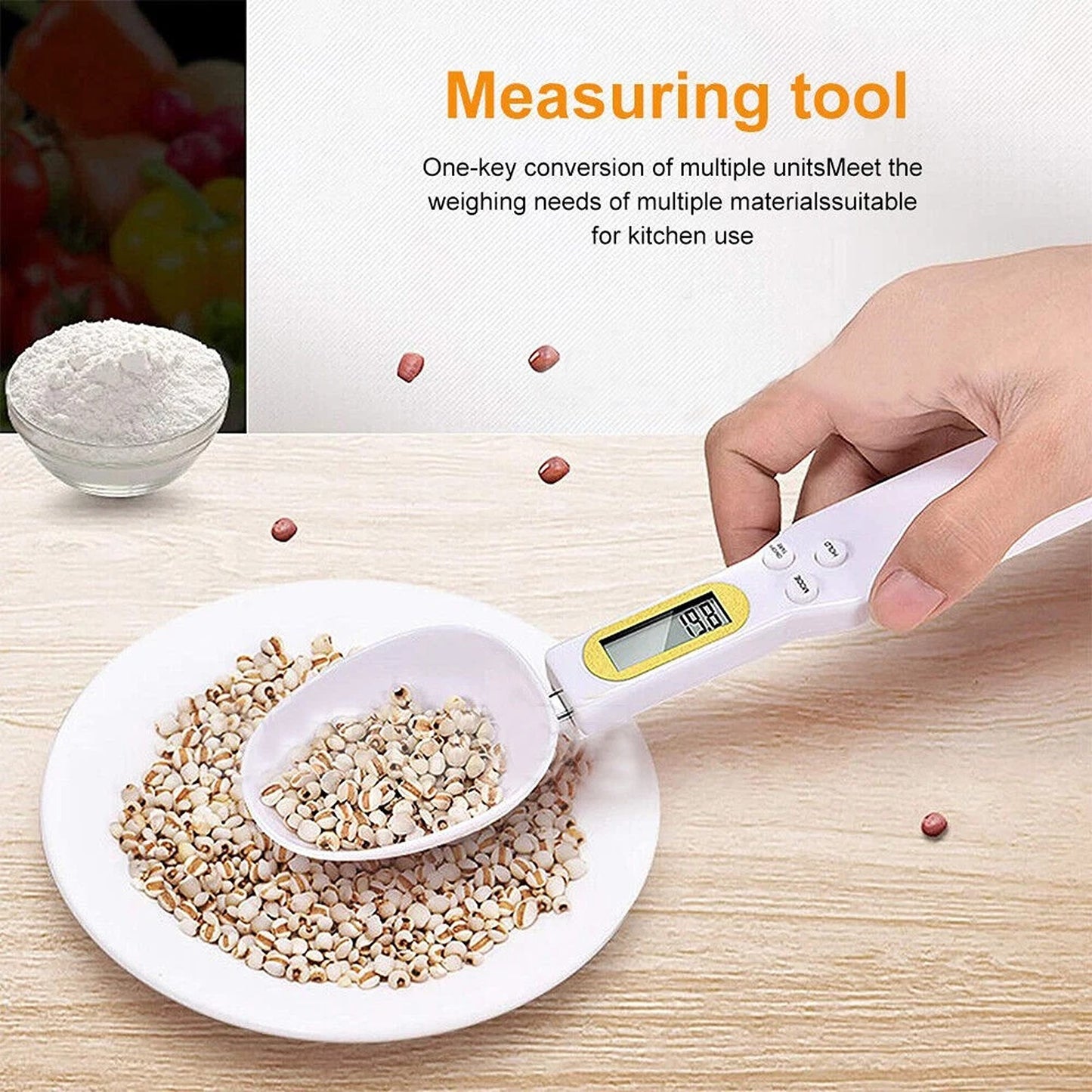 White Digital Measuring Spoon Scale with LCD Display for Kitchen