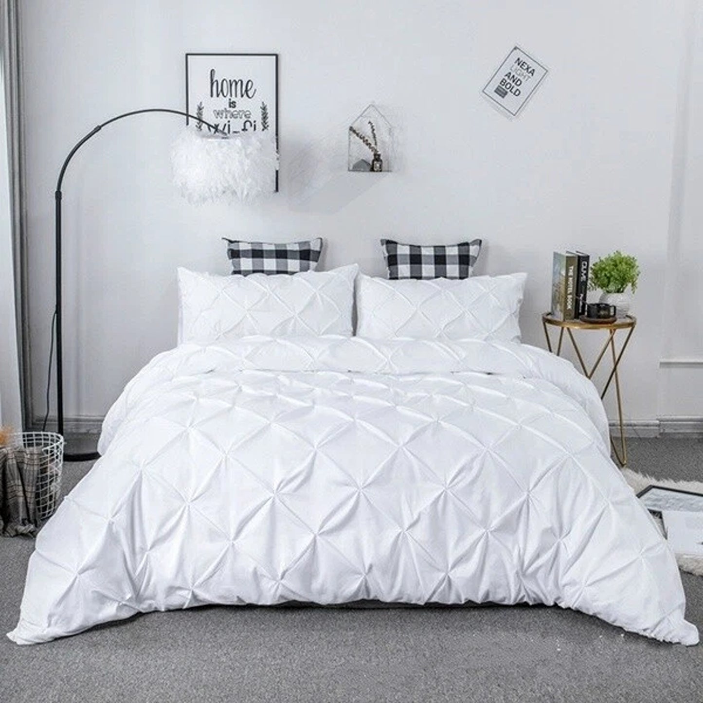 White Diamond Pleated Quilt Cover Bedding Set All Sizes