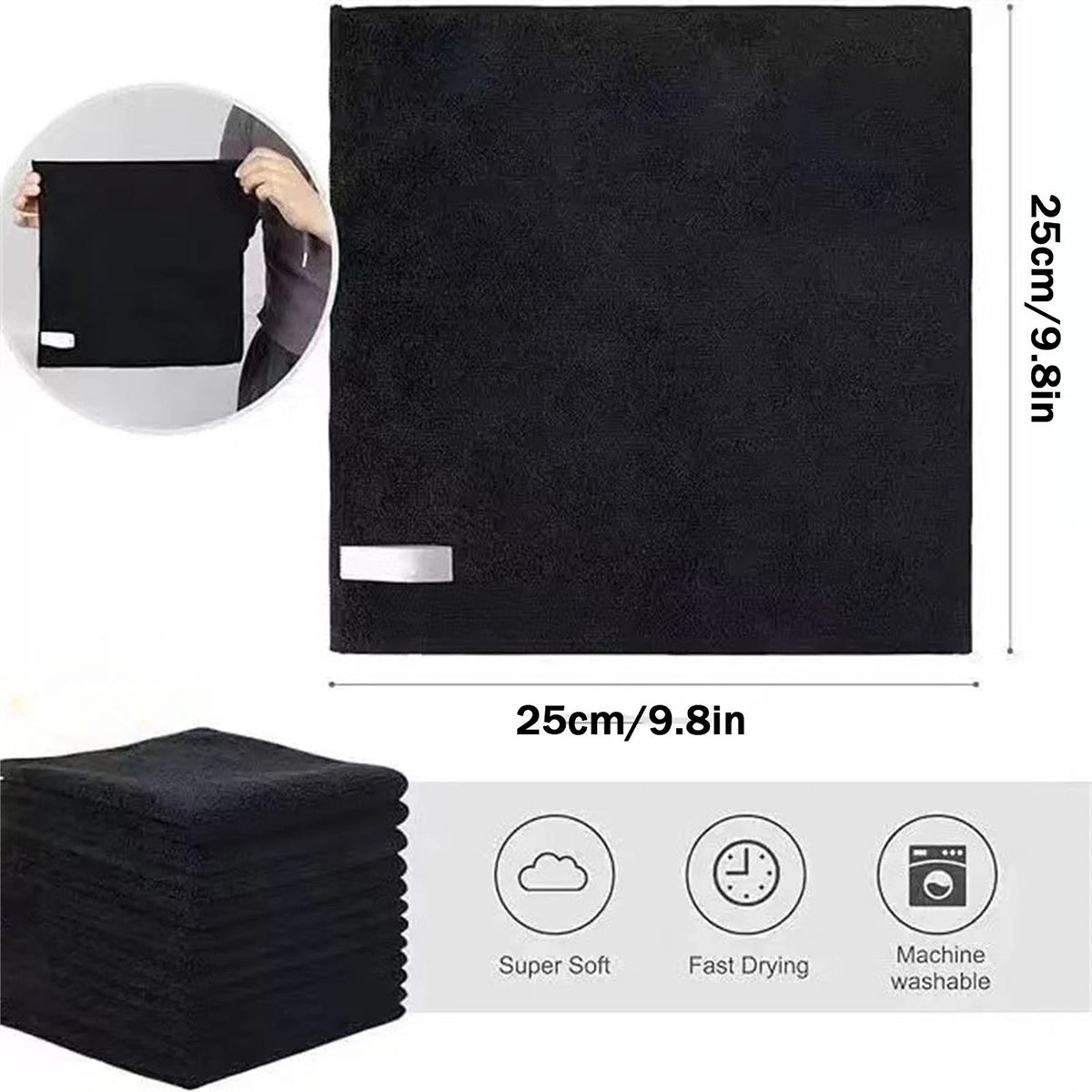 Microfiber Cleaning Cloths Towels Black 25x25cm 20 Pack