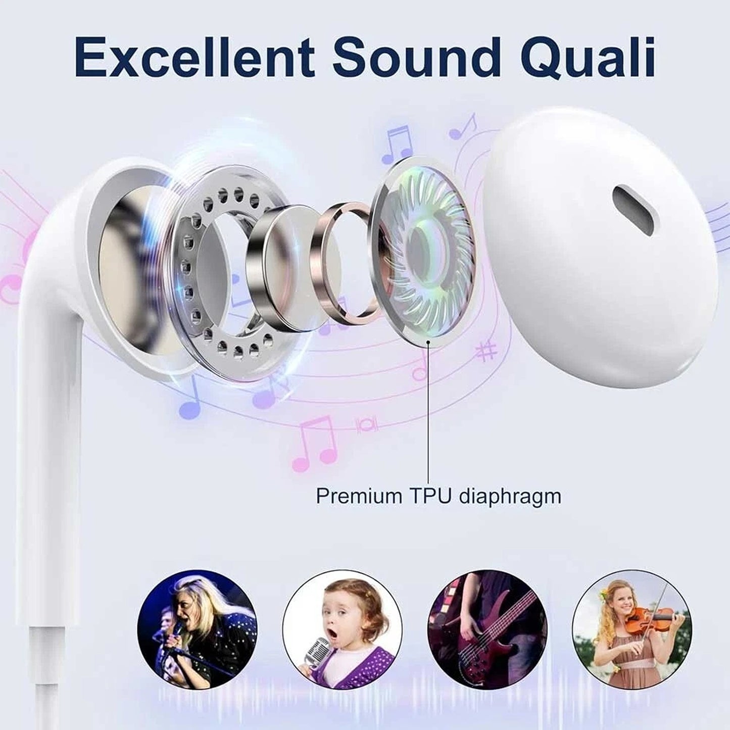 USB Type C Earphones with Mic Compatible with iPhone 15 16 and iPad