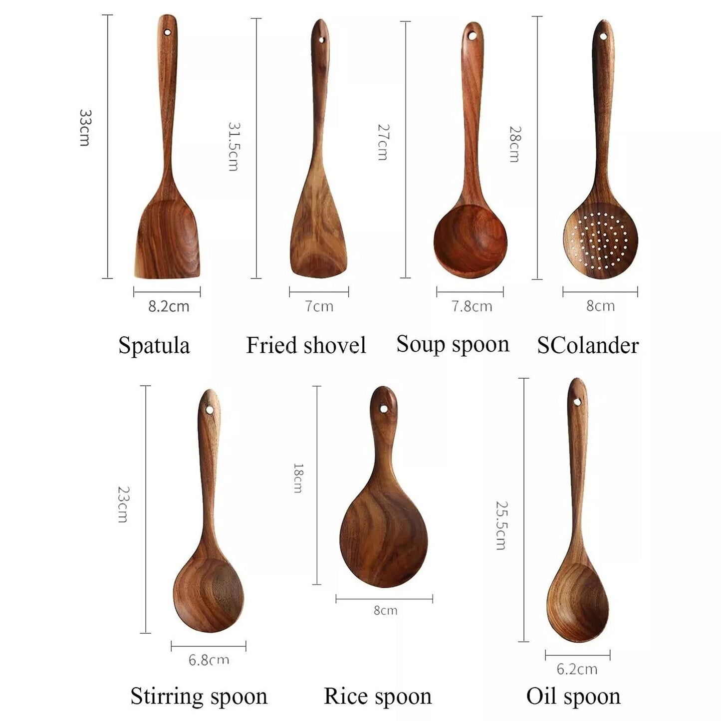 Wooden Spoon Set Handmade for Kitchen and Cooking