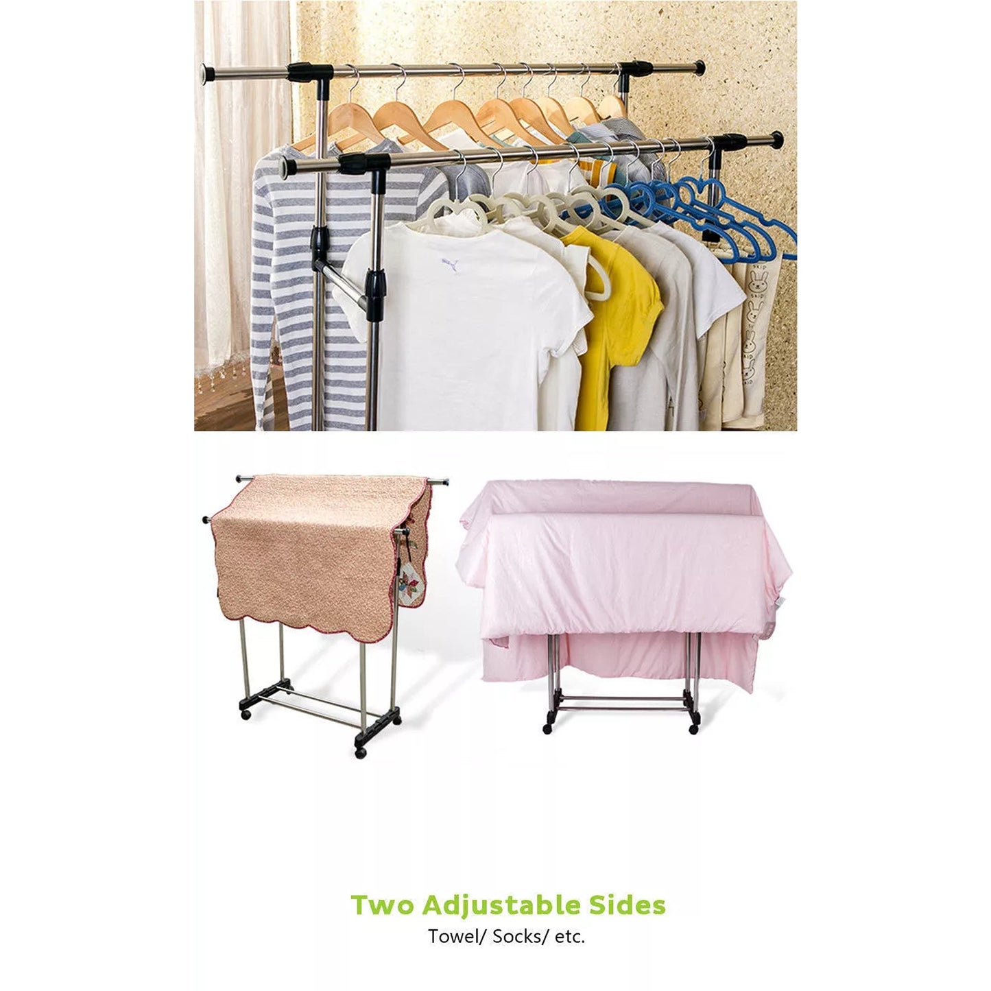 Double Clothes Stainless Steel Rack Hanger Adjustable Garment Coat Holder