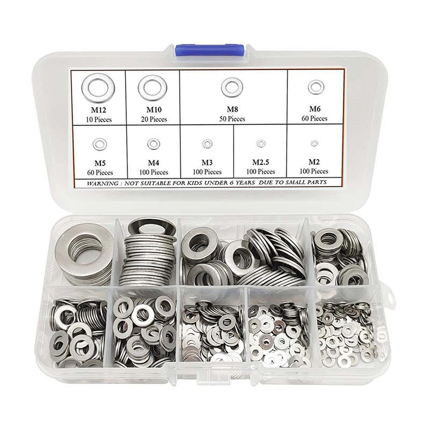 Stainless Steel Flat Washer Assortment Set 600pcs