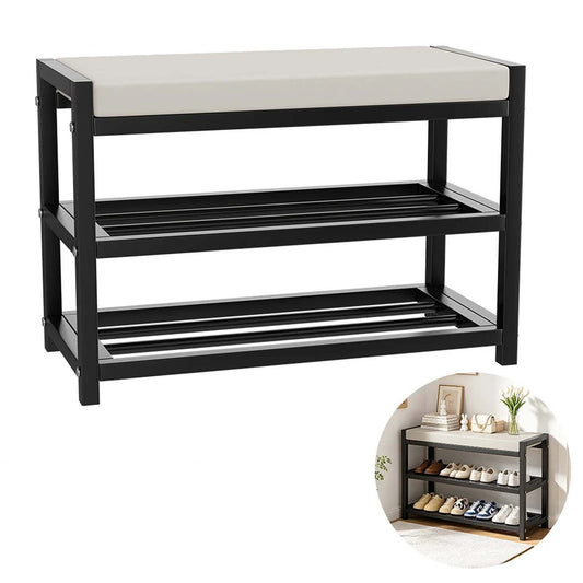 Shoe Storage Cabinet Bench with Cushioned Seat Organizer