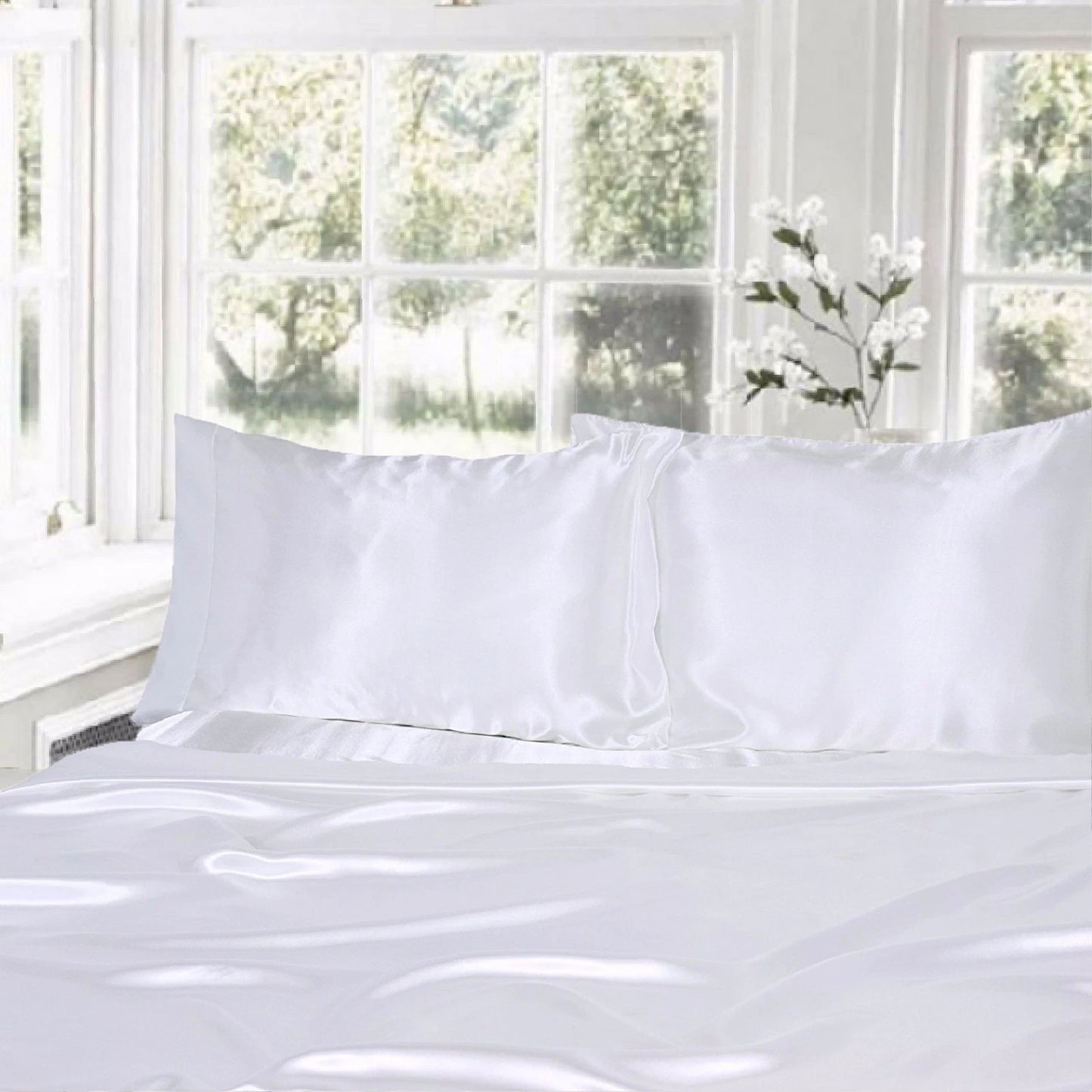 1000TC Silk Satin Sheet Set Fitted Flat Pillowcase KS SIngle Double Queen King - White