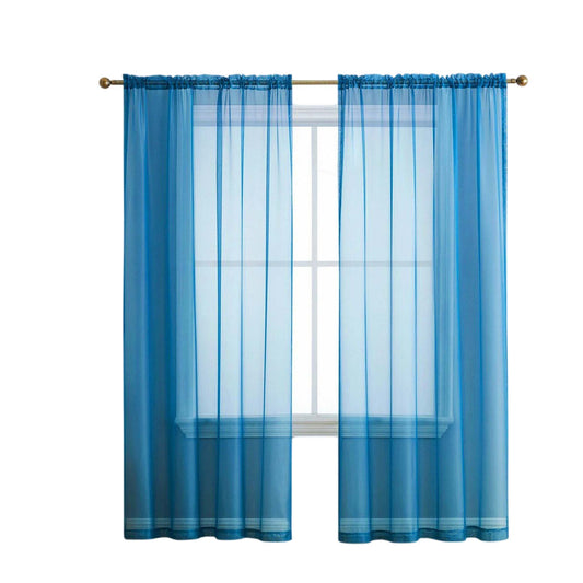 Aqua Blue 2 Panel Sheer Organza Voile Curtains Rod Pocket Window Drape 140x213cm