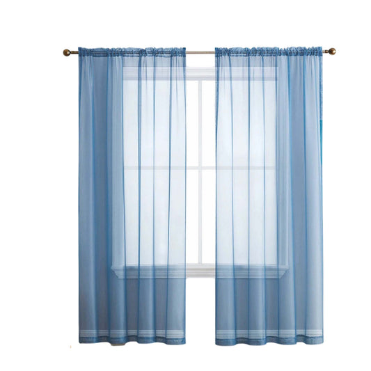 Sky Blue 2 Panel Sheer Organza Voile Curtains Rod Pocket Window Drape 140x213cm