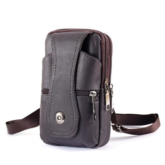 Deep Coffee Leather Mobile Phone Holster Belt Pouch for Men