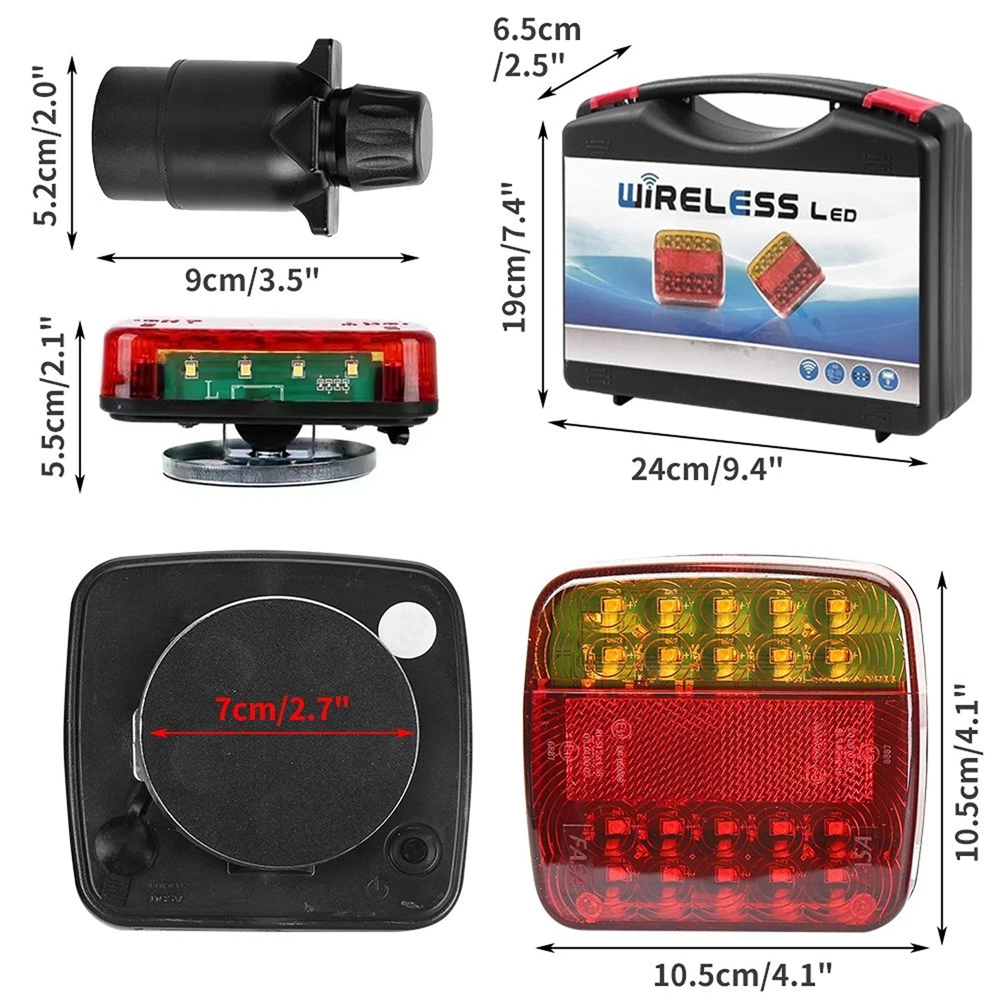 2 Pack Wireless Magnetic Rechargeable LED Trailer Tail Light Kit