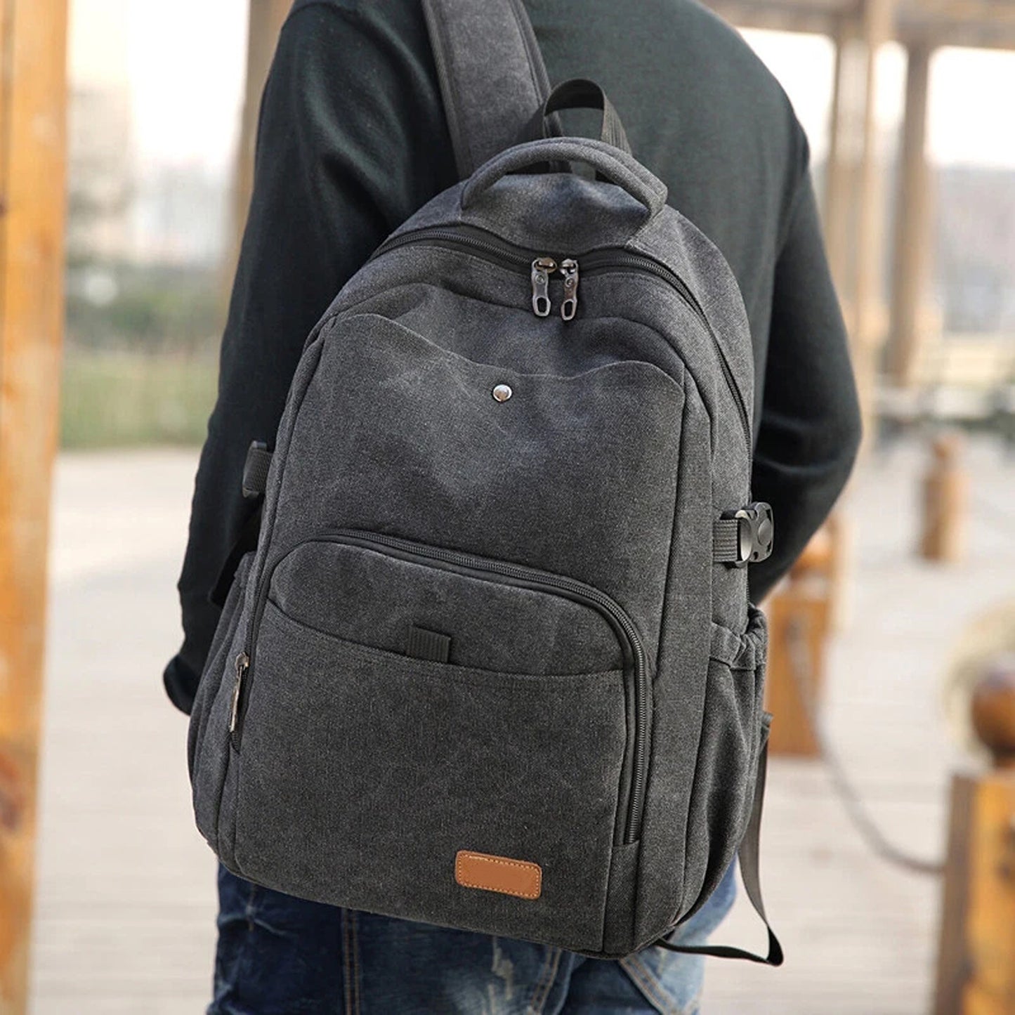 Mens Travel Backpack Vintage Canvas Bag for Laptop and School
