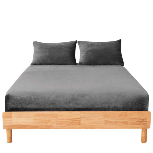 Charcoal Warm Flannelette Fitted Sheet and Pillowcase Set No Flat Sheet