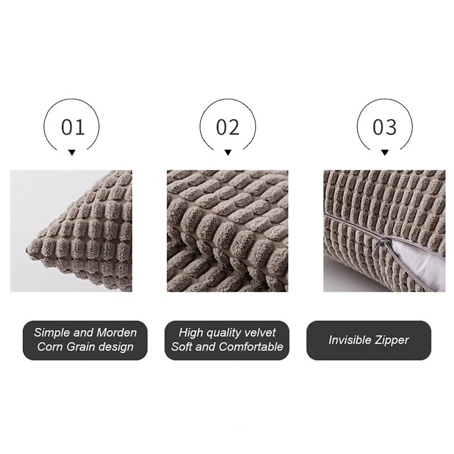 Velvet Cushion Cover Corn Grain Design Pillow Case for Sofa - Tan