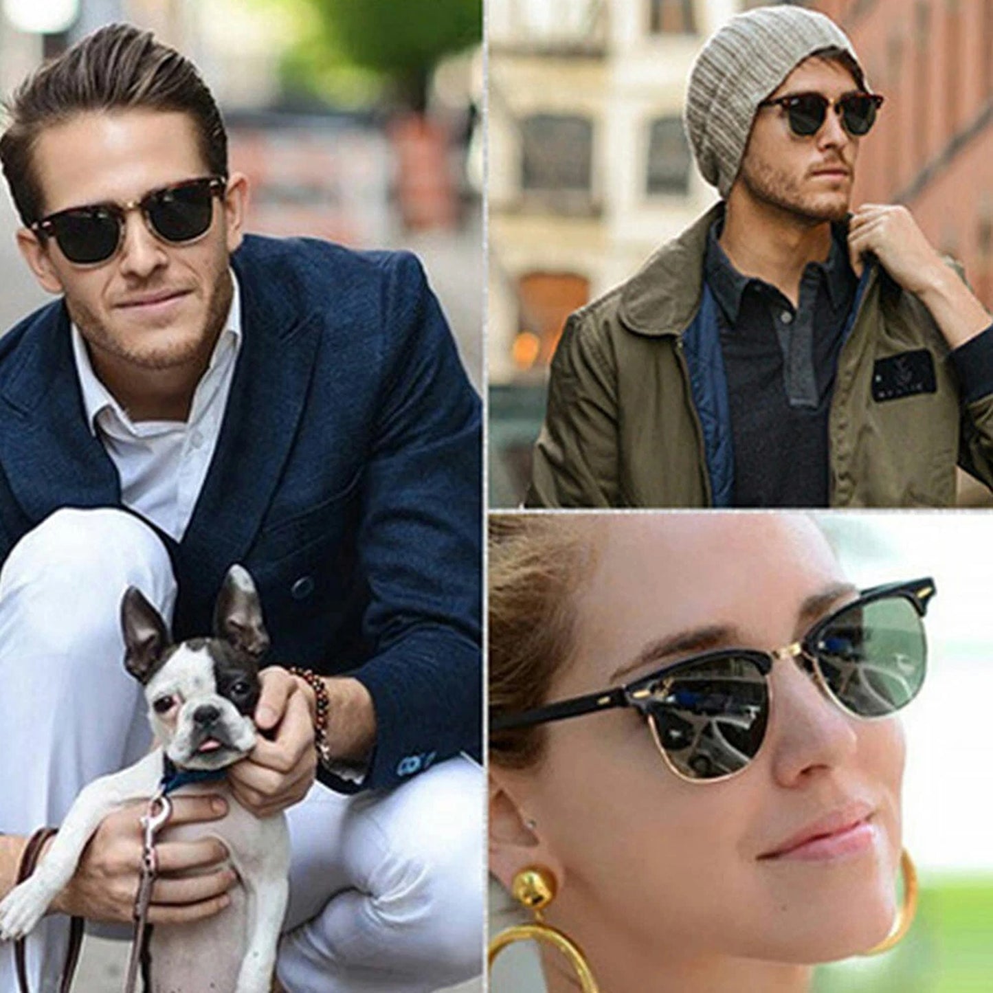 Dark Green Lens Vintage Half Rim Reflective Sunglasses for Men and Women
