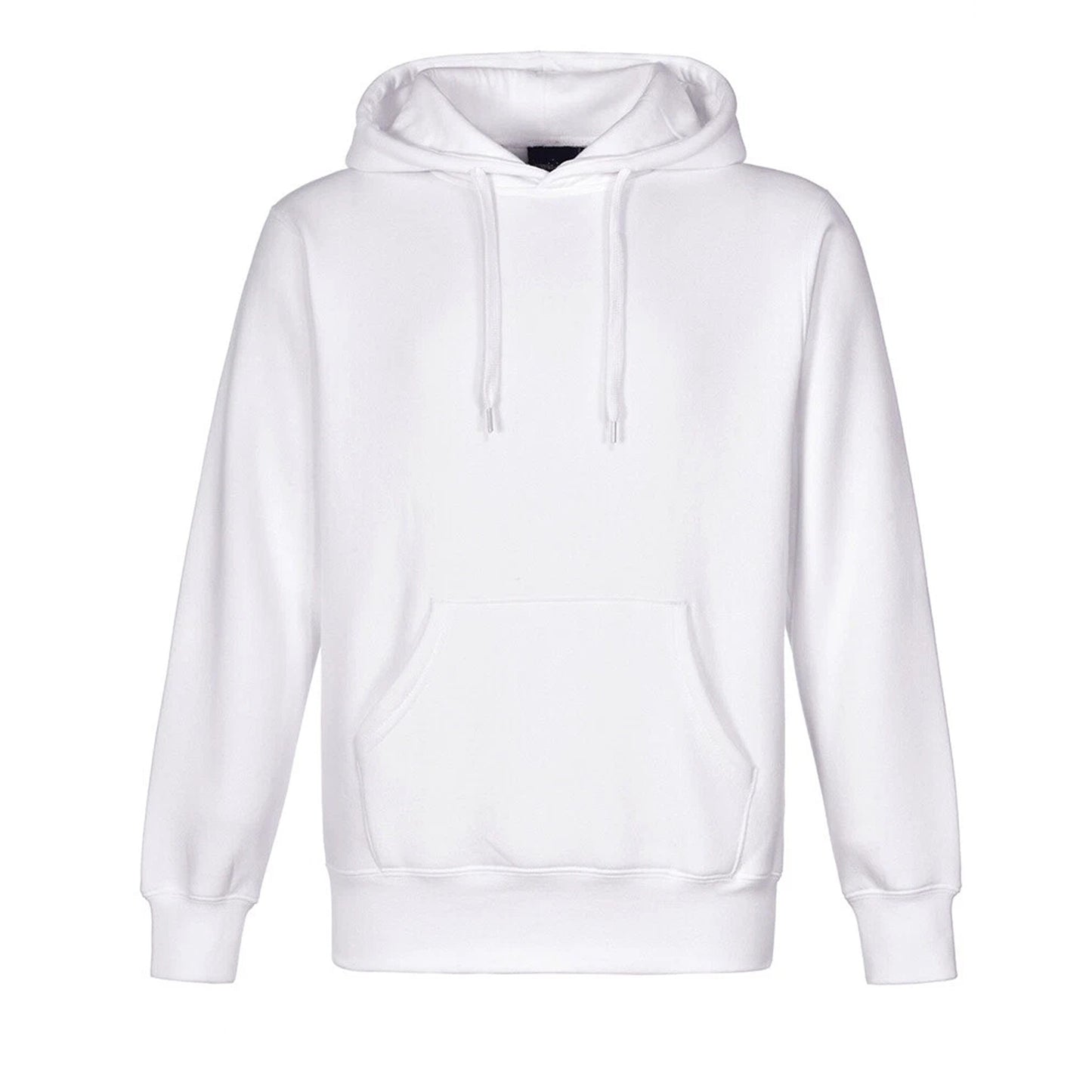 Adult Pullover Fleece Hoodie with Pocket and Contrast Hood - White